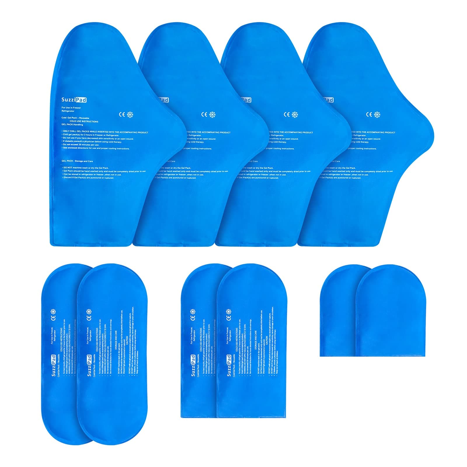SuzziPad Replacement Ice Gel Packs for Cold Therapy Gloves and Socks(10-Piece Set), L