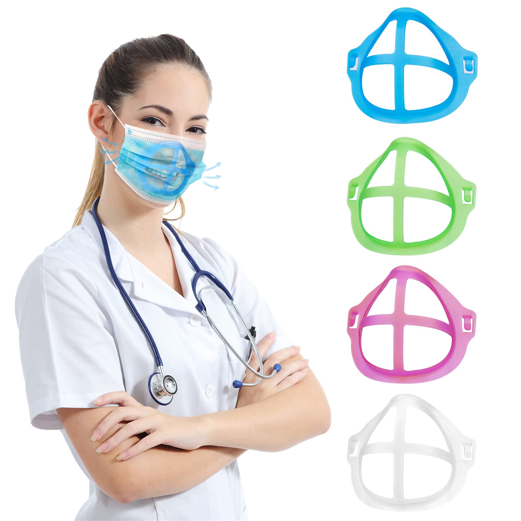 4 Pack Face Mask Bracket More Space for Comfortable Breathing Washable Reusable (Mix Color)