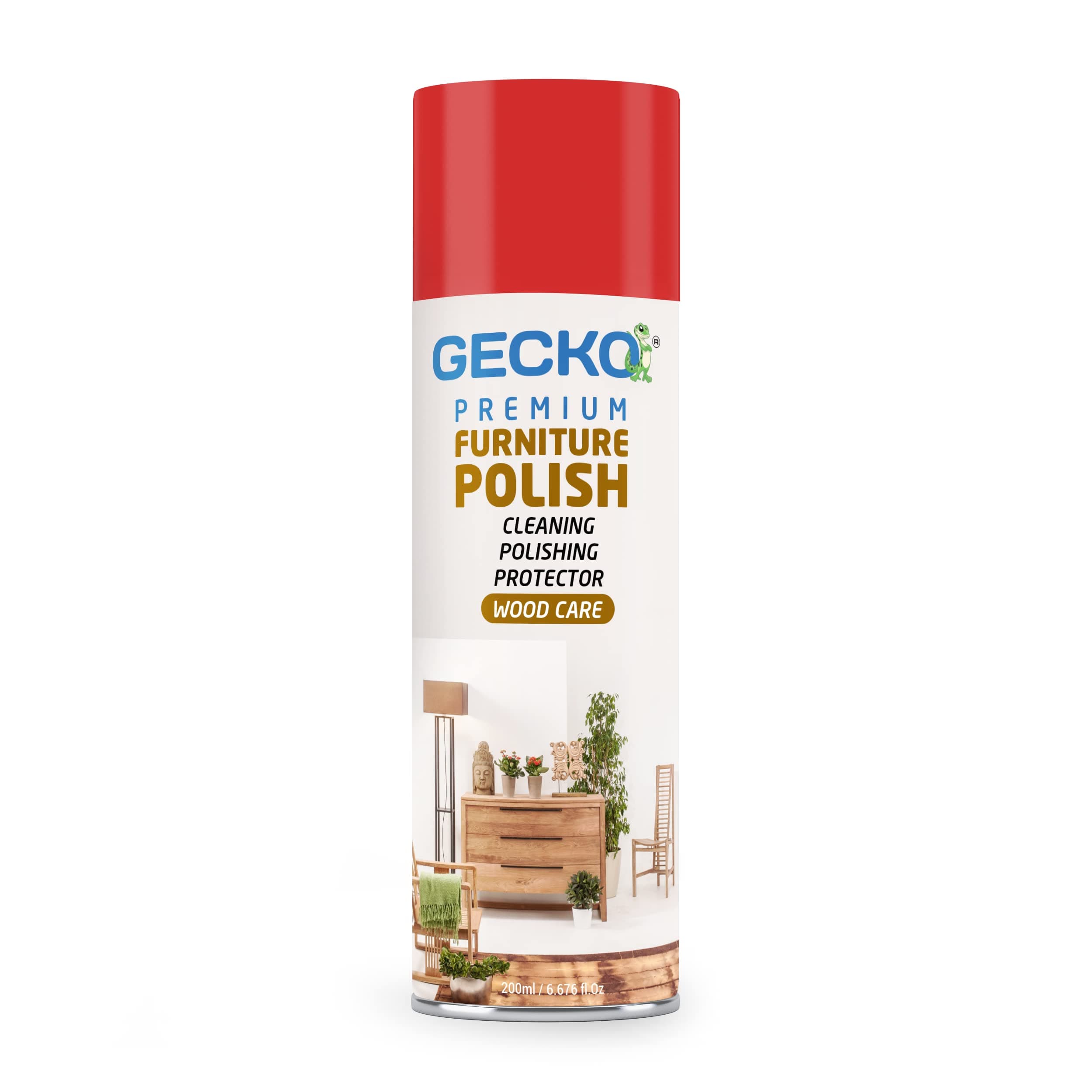 GECKO Furniture Polish Spray | Wood Care & Protection | Cleans & Restores Shine | Shiny Wood Furniture Surfaces | 200ml (Pack of 1) - FORMULATION 110X