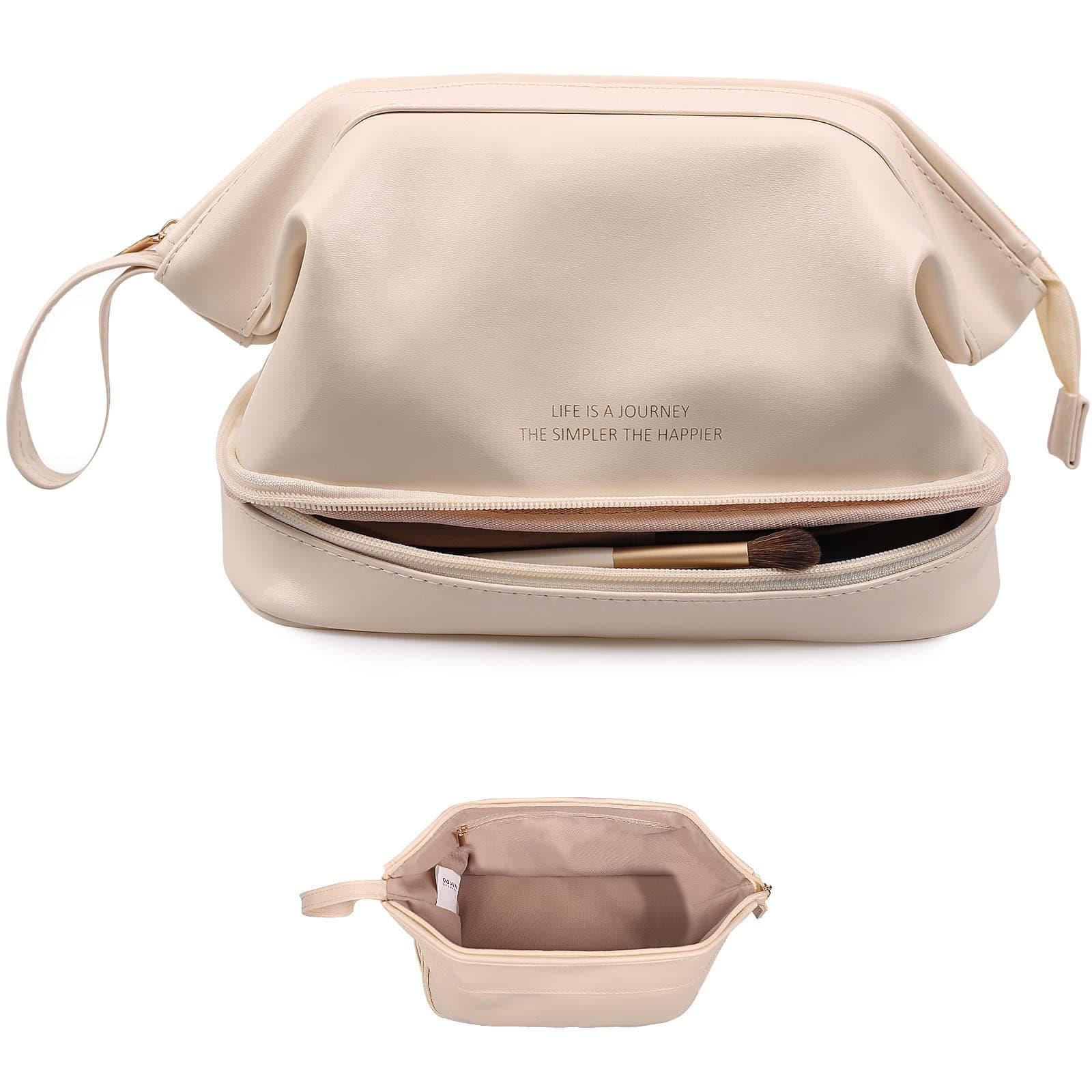 Large Capacity Makeup Bag Ladies Cosmetic Bag Travel Bag with Compartments Portable PU Leather Travel Makeup Bag with Handle