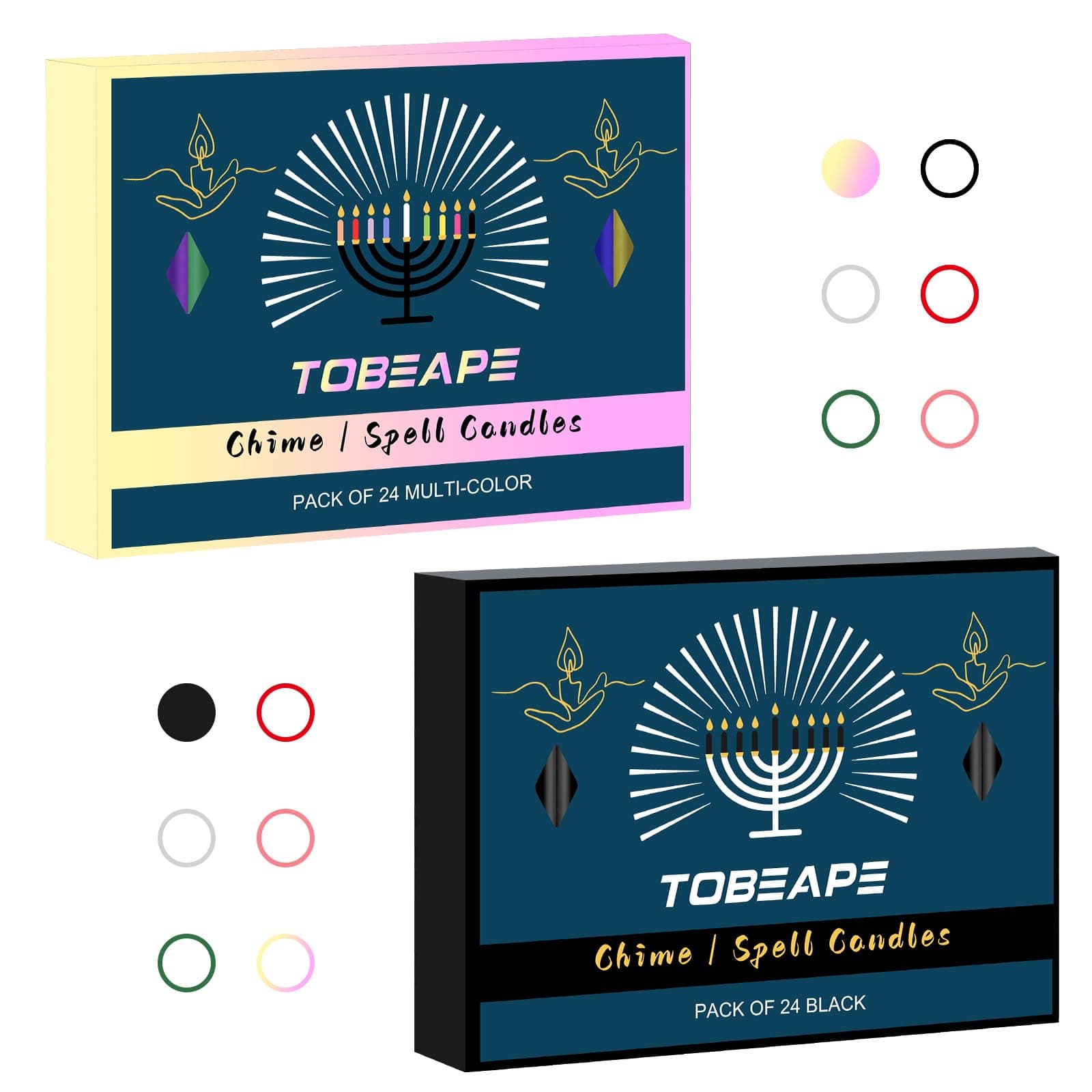 Tobeape24 Pack Colored & Black Spell Chime Candles 4 inch for Rituals/Birthday Party/Prayer/Meditation/Witchcraft/Wiccan Altar/Magic Tools