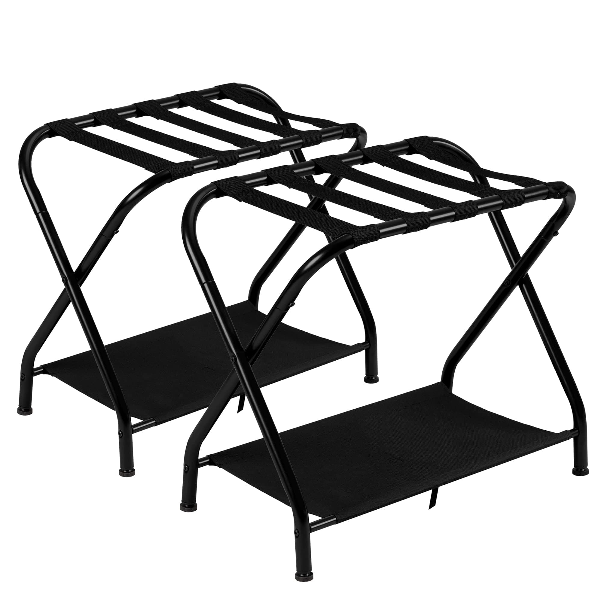 Heybly Luggage Rack, Pack of 2, Steel Folding Suitcase Stand with Storage Shelf for Guest Room Bedroom Hotel, Black HLR002B2