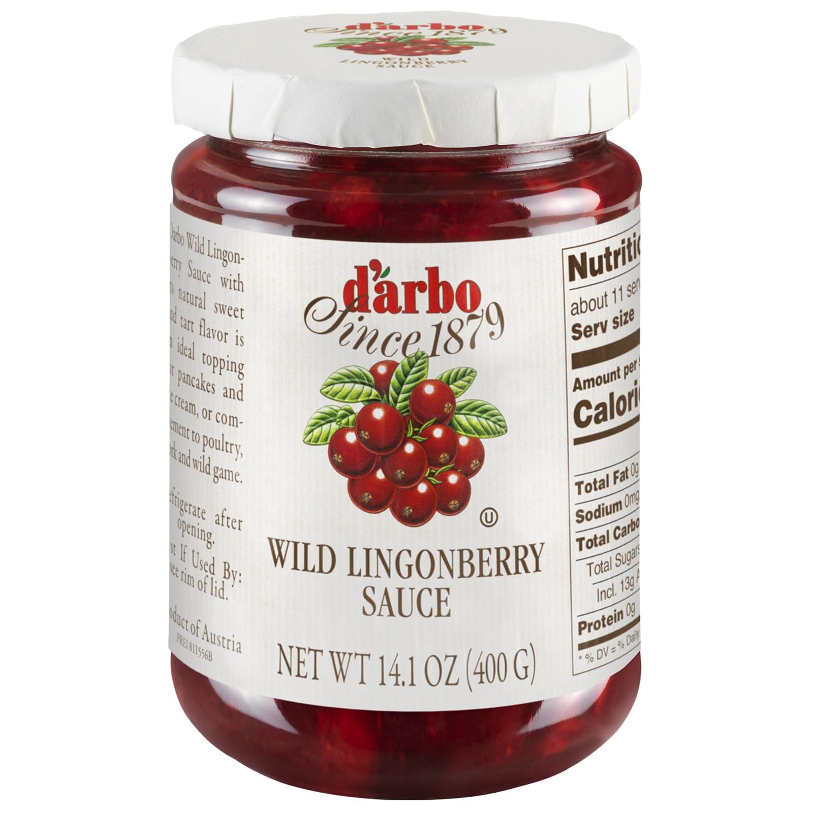 D'Arbo Premium Wild Lingonberry Sauce 14.1 oz | Made with only the finest Wild Lingonberries | 60% Fruit Content | Delicate yet Tangy Sweetness Brings out the Best in your Sweet or Savory Recipes