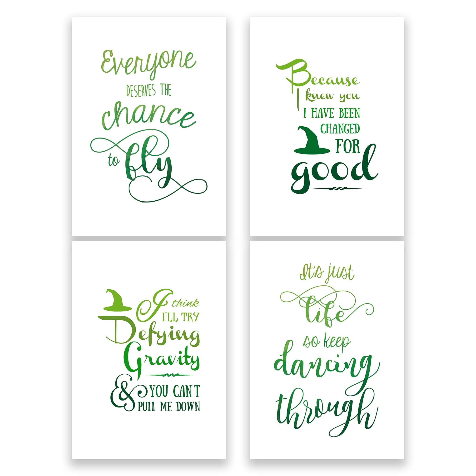 Wicked Quotes Set of 4 Prints, Wicked Musical Quotes Poster, Gift for Her, Unframed Picture, (A4 (21 x 29.7cm))