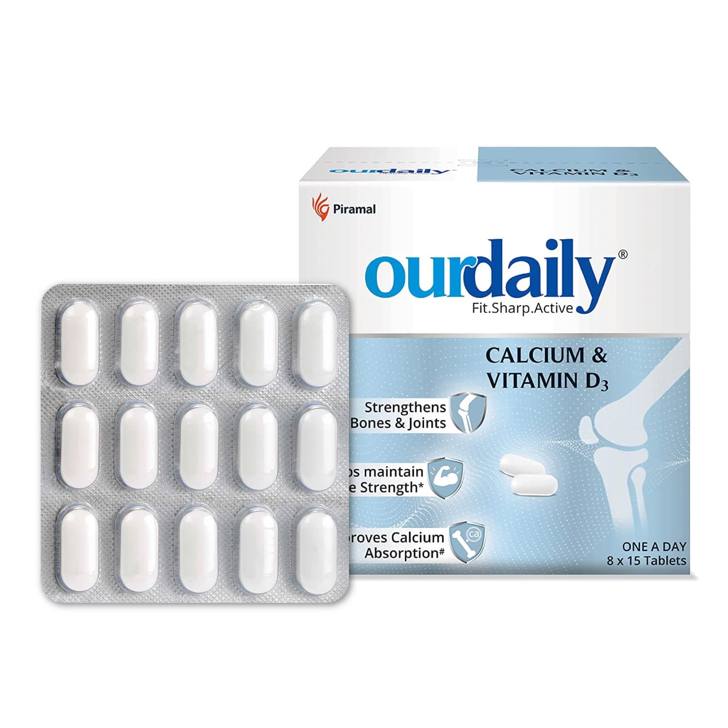 Ourdaily Calcium & Vitamin D3 - High strength 1250mg Organic source Calcium with Vitamin D3,Daily Calcium Supplement for Teens & Adults | Stronger Bones & Joints| 120 Tablets, White