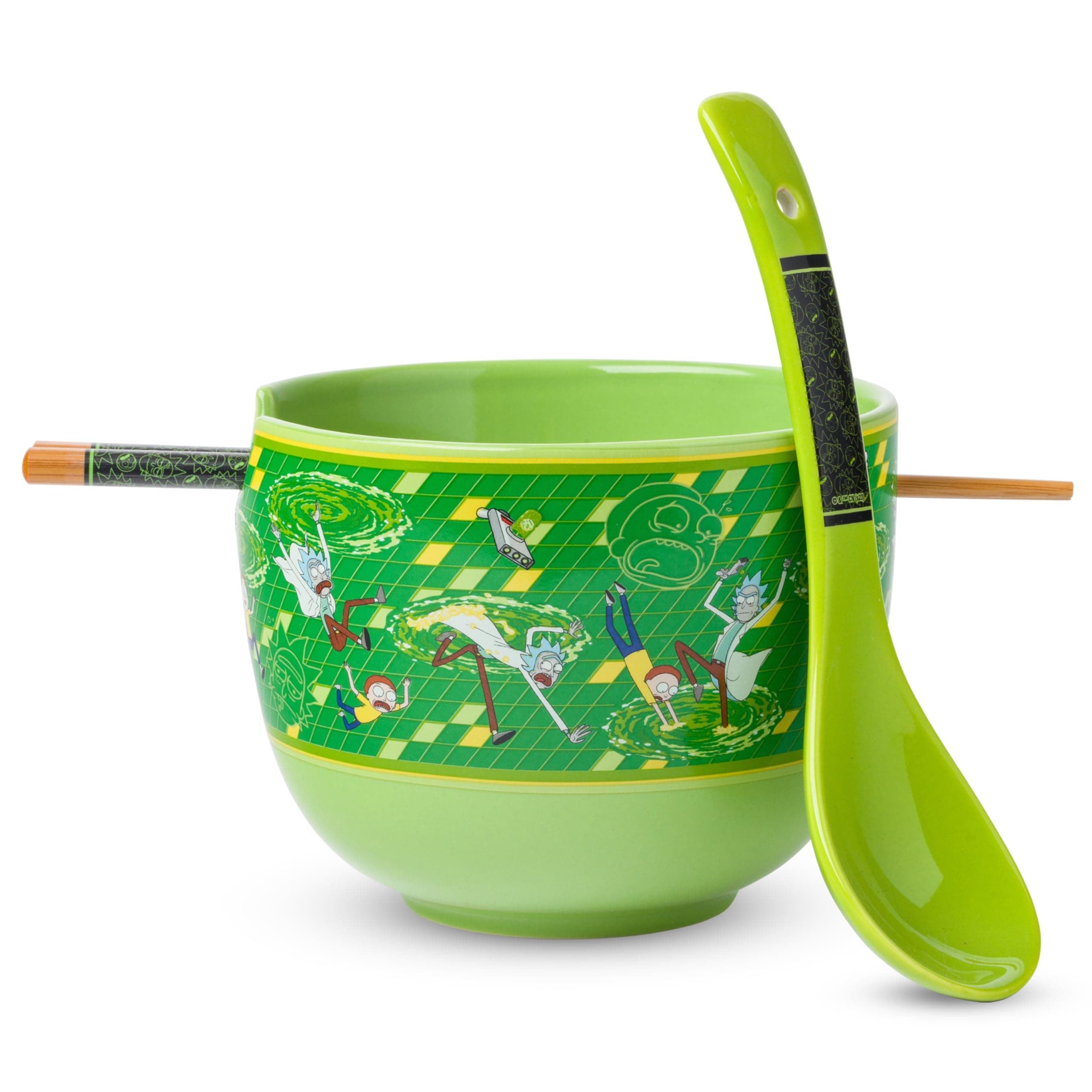 Silver Buffalo Rick and Morty Floating Portal Ceramic Ramen Bowl with Chopsticks and Spoon, 20 Ounces