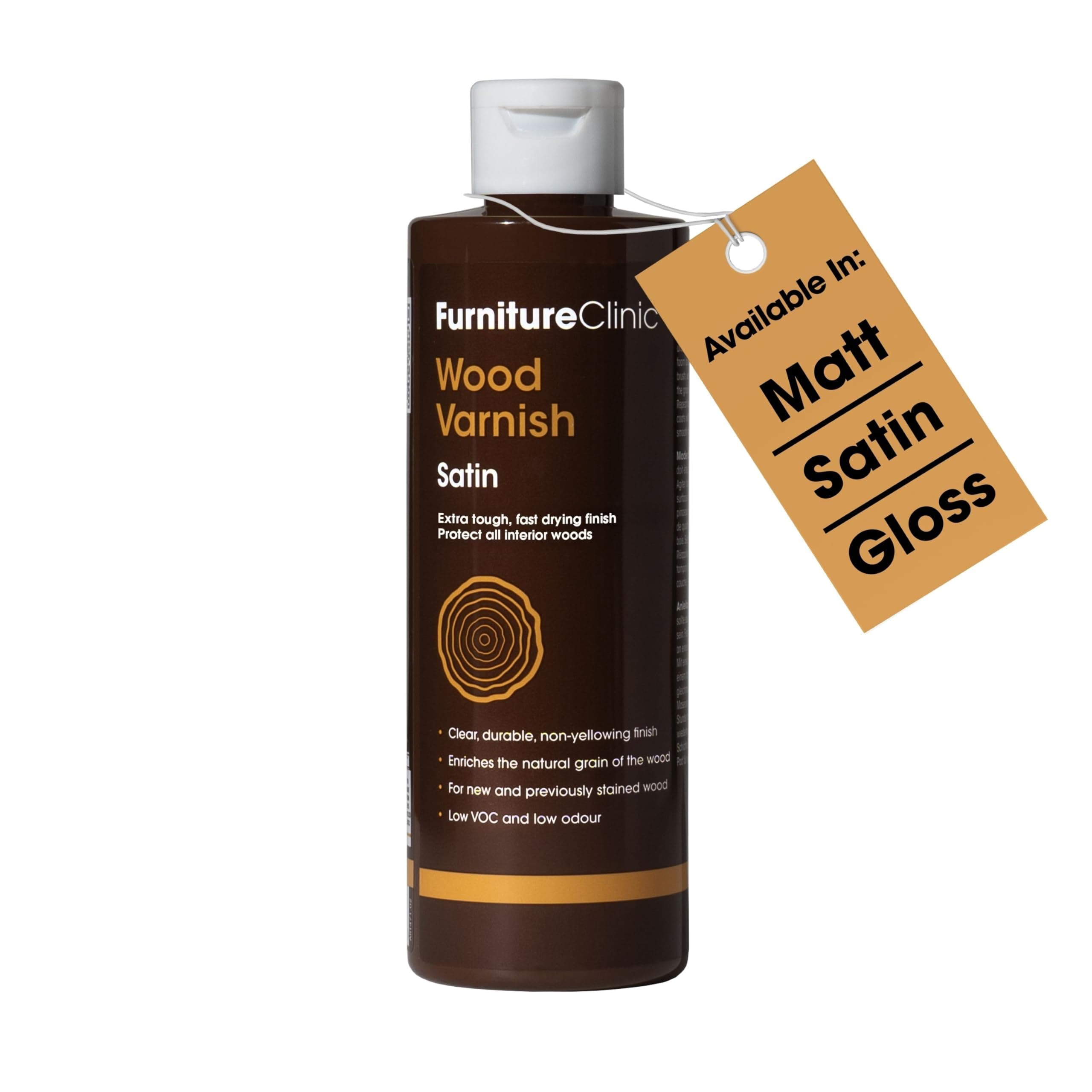 – Wood Varnish - 250ml - Fast Drying, Clear Varnish for Wood - Low Odour, Water-Based Varnish - Protects Interior Wood from Scratches and Stains- Satin