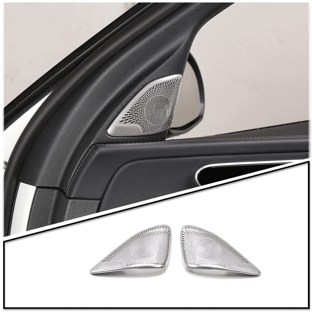 Car A-Pillar Tweeter Mesh Cover Accessories Compatible for Mercedes-Benz W206 2022-2023 C-Class C200 C300 Interior Accessories (Stainless Steel, Silver)