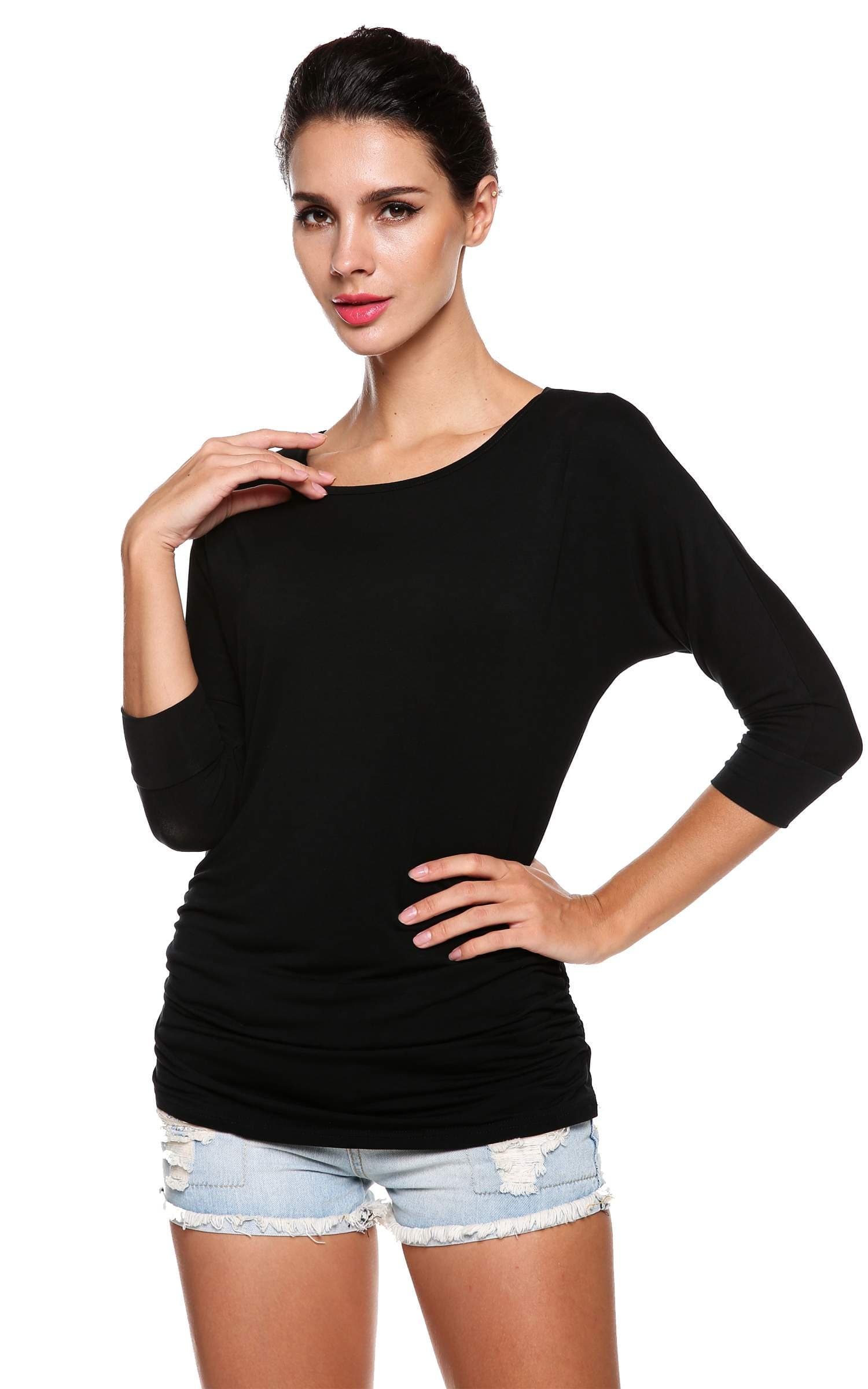 Meaneor Women's Casual O-Neck Drape Tops Black
