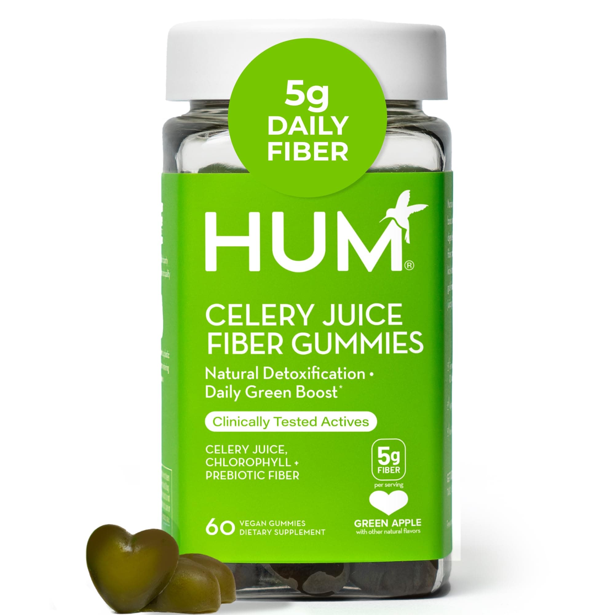 Celery Juice Fiber Gummies for Adults, First Prebiotic Celery Juice Gummy, Gluten Free Fiber Supplement Supports Detoxification, Gut Health, Greens Gummies, Chlorophyll & Prebiotic Fiber, 60 Count