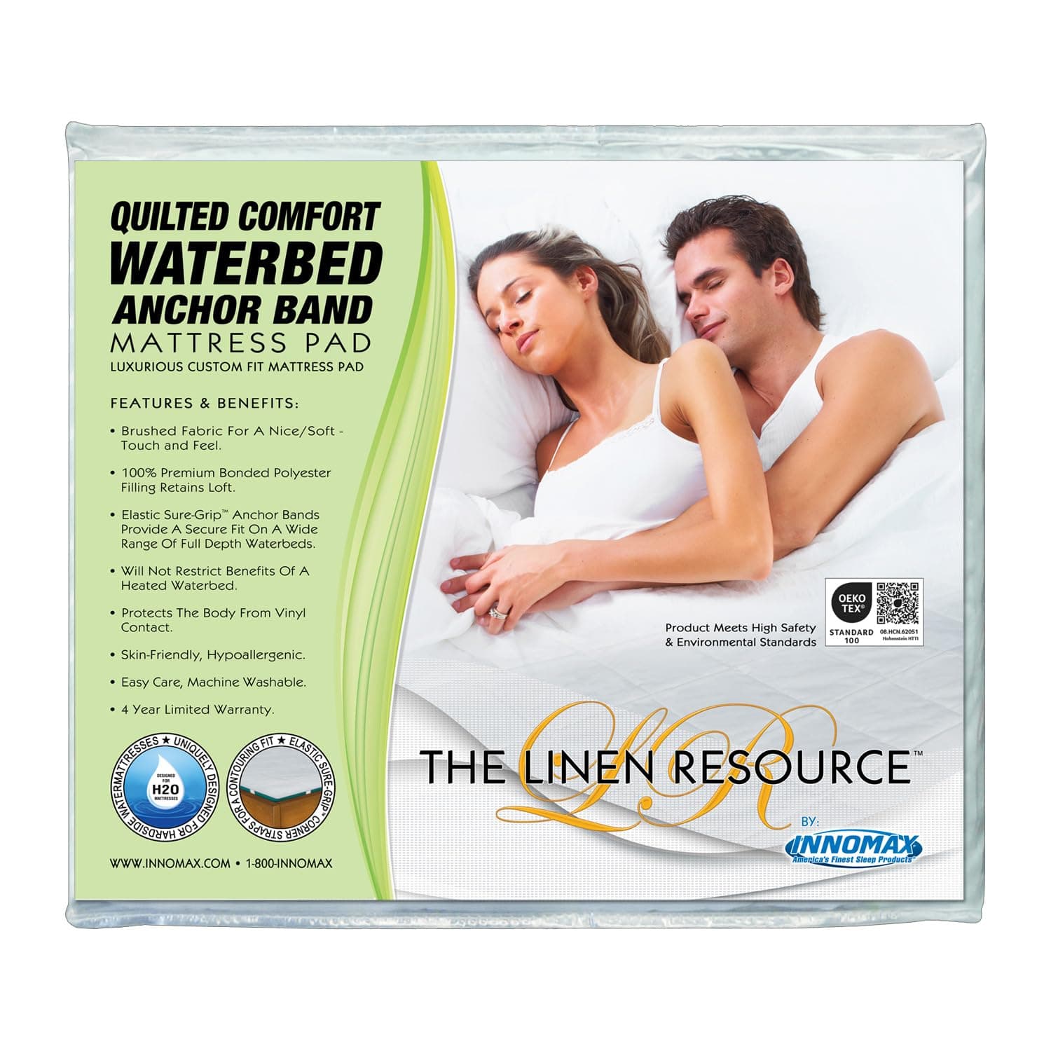 INNOMAX The Linen Resource Quilted Comfort Waterbed Anchor Band Custom Fit Mattress Pad Protective Cover Super Single