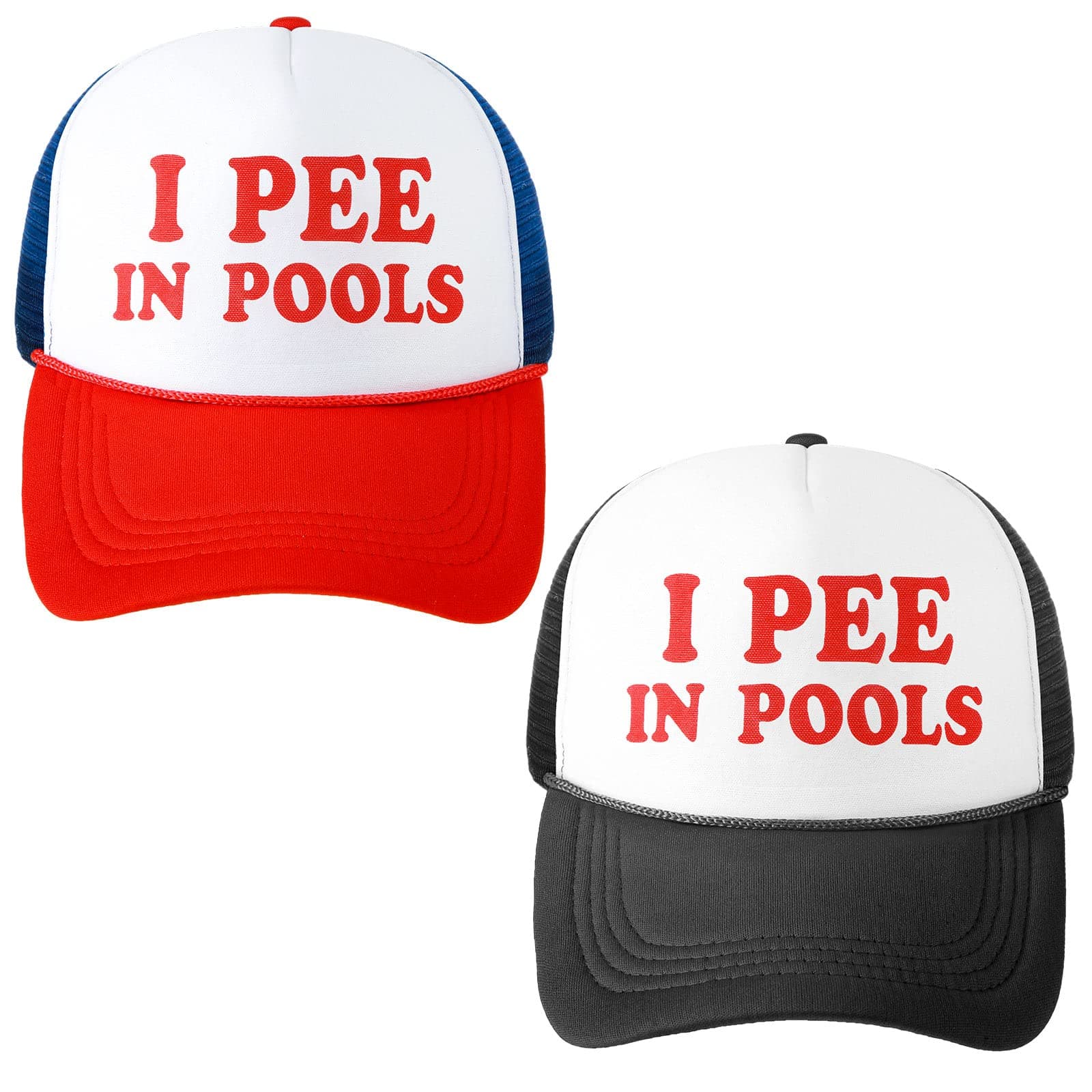 Funny Trucker Cap 2 Pieces I Pee in Pools Hat Retro Funny Baseball Cap Adjustable Mesh Adult Hat for Swimming Pool Men Women