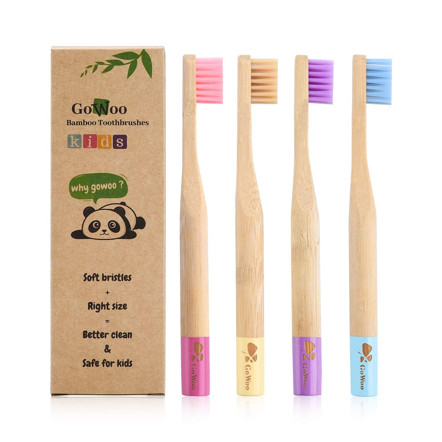 100% Natural Bamboo Toothbrush Soft - Organic Eco Friendly Toothbrushes with Soft Nylon Bristles, BPA-Free, Biodegradable, Dental Care Set (Pack of 4, Kids, Rainbow)