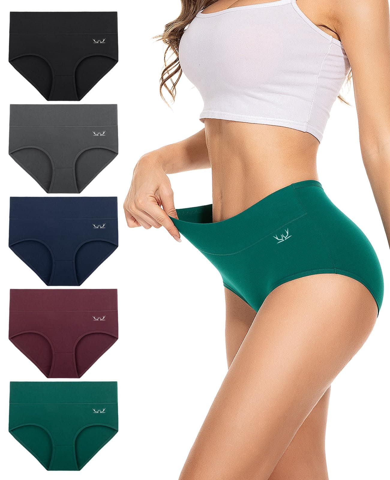 PULIOUWomens Knickers Ladies High Waisted Cotton Underwear Panties Briefs Full Back Coverage Comfy Stretchy Slight Tummy Contorl Multipack of 5Global Recycled StandardGlobal Recycled StandardGlobal Recycled Standard