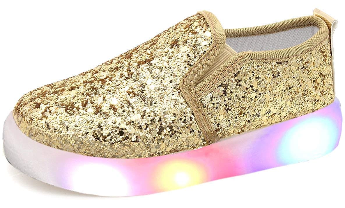 MinibellaGirl's Light Up Sequins Slip On Loafers Flashing LED Casual Shoes Flat Sneakers (Toddler/Little Kid)