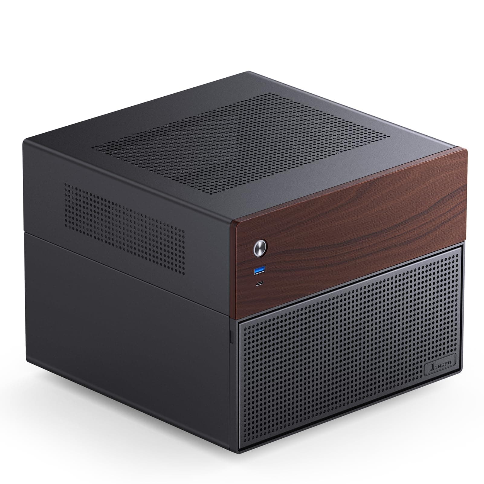 N4 Black NAS Pc Case, Walnut Wood, 8-Drive Bay/6 * 3.5 "HDD (4 hot-swap,2 Non hot-swap),2 * 2.5SSD,Micro ATX Chassis, USB3.2Gen2Type-C, 1x120mm Fan Built-in, Black