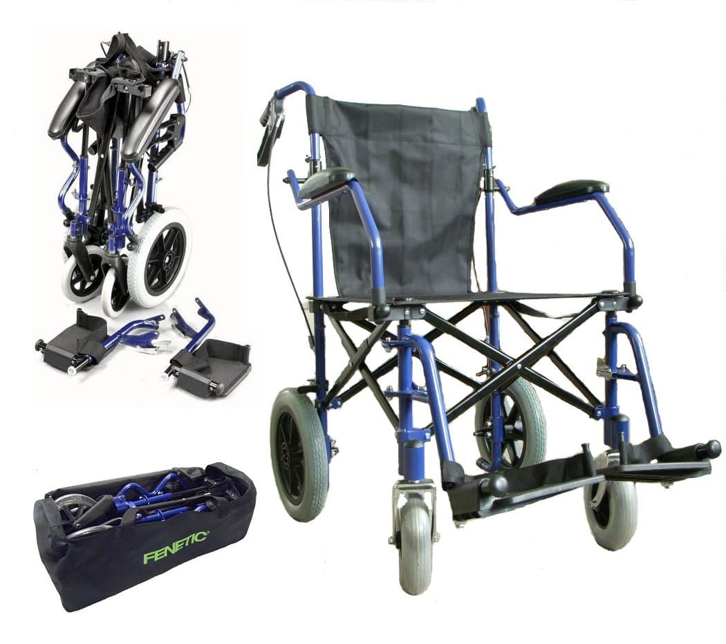 Heavy Duty Lightweight Folding Transport Travel Wheelchair in A Bag with Handbrakes ECTR04HD