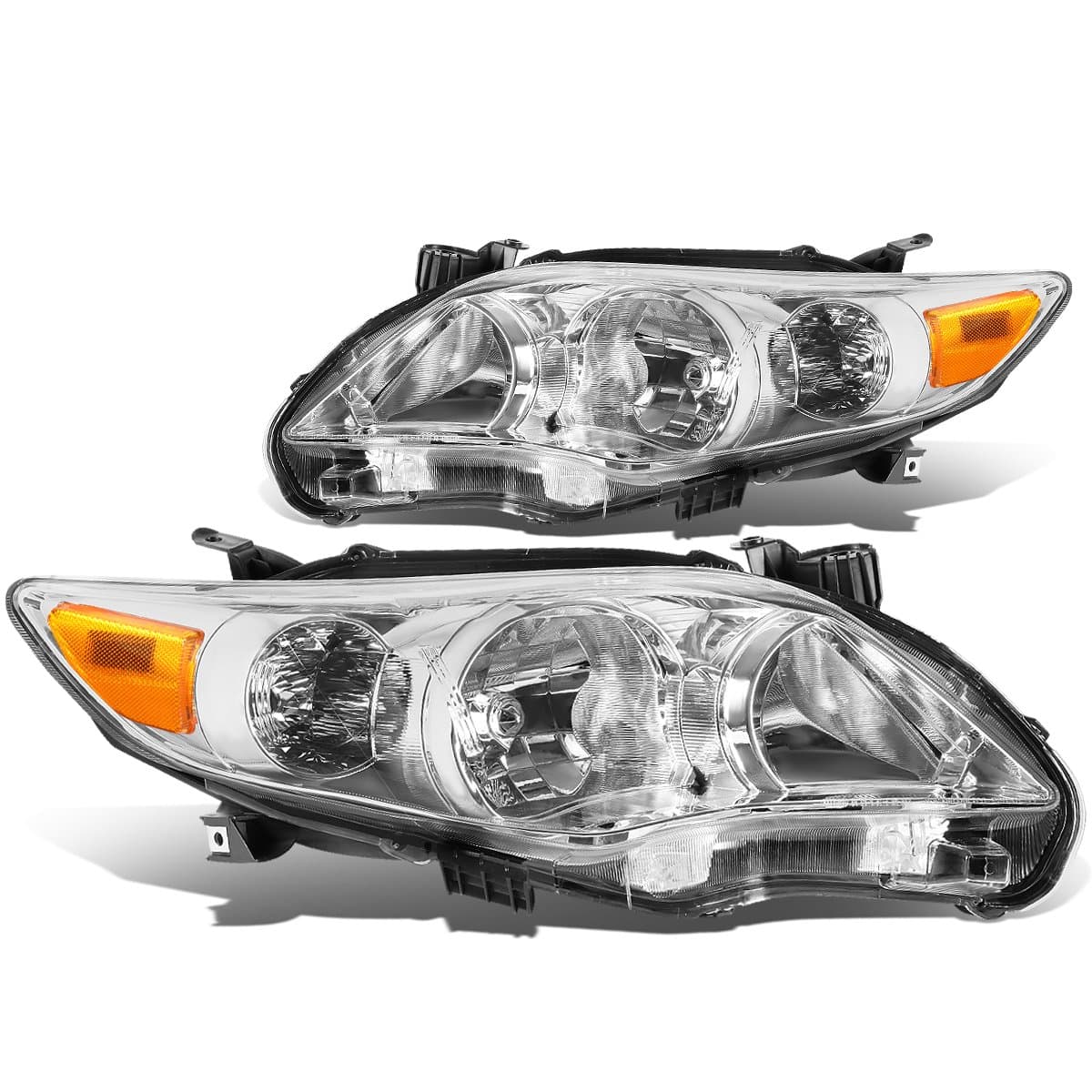 DNA MOTORING Pair Headlight Assembly Compatible With 11-13 Toyota Corolla Sedan, TO2502203, TO2503203, 8115002B50, 8111002B50, Chrome/Amber, HL-OH-TCOR11-CH-AM