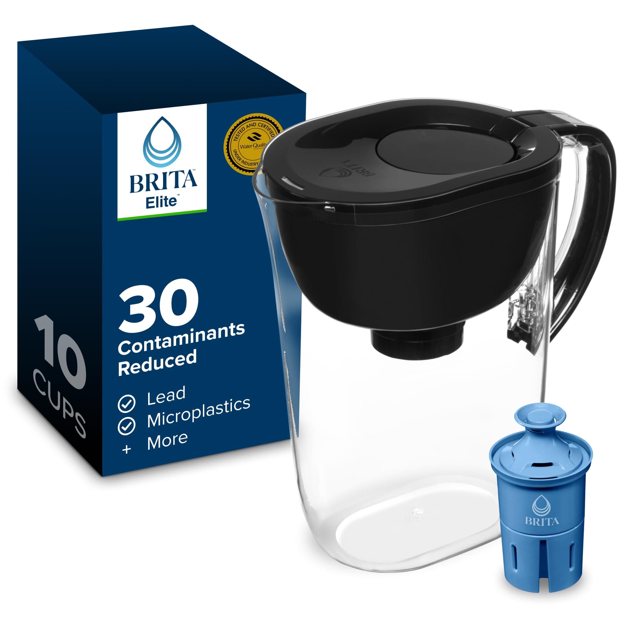 Everyday Elite Water Filter Pitcher, Removes 99% of Lead, Includes 1 Filter, 10-Cup Capacity, Black