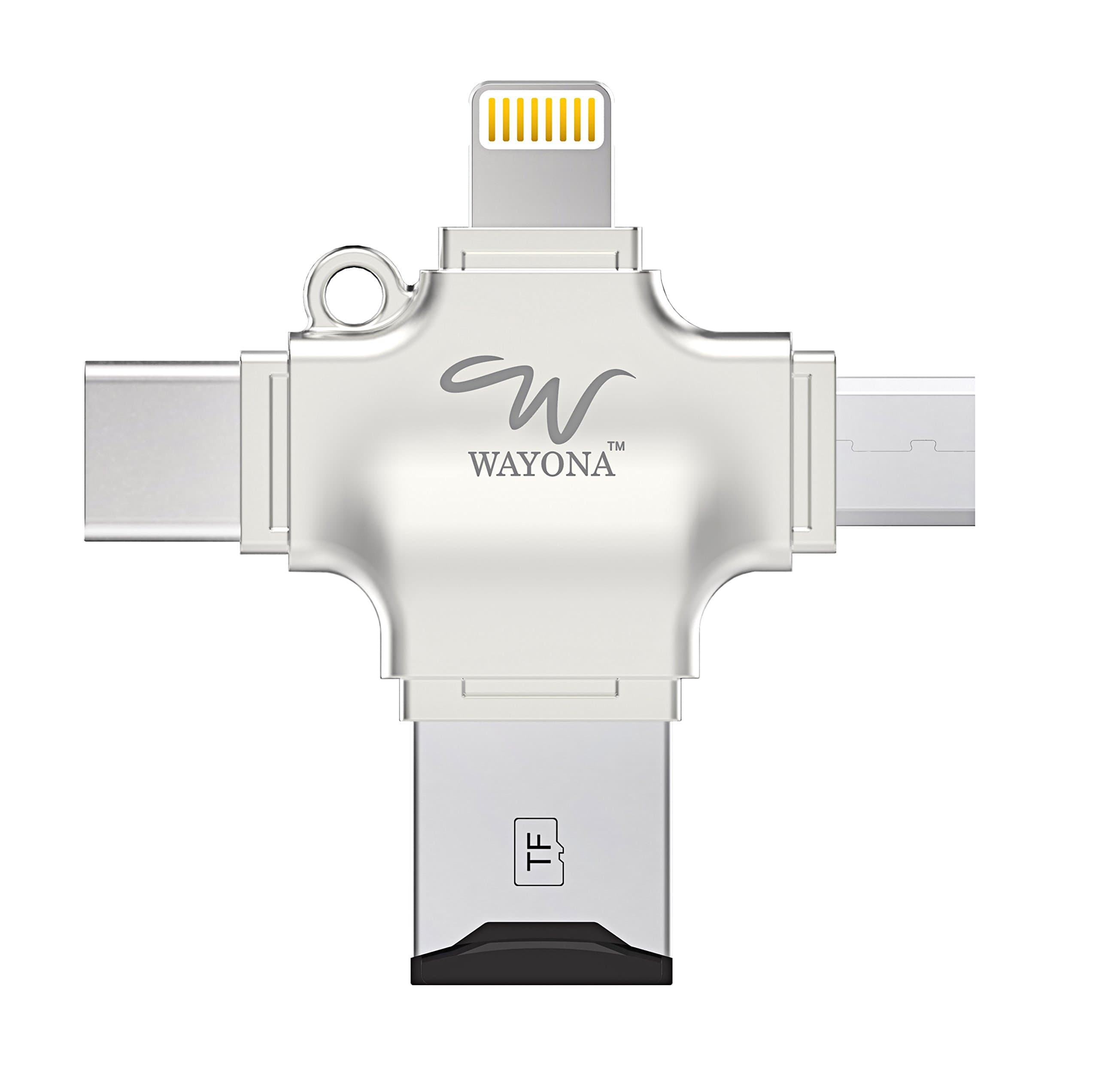 Wayona 4 in 1 OTG Card Reader Four Ports : Lightning + Type C + Micro USB + USB Card Reader