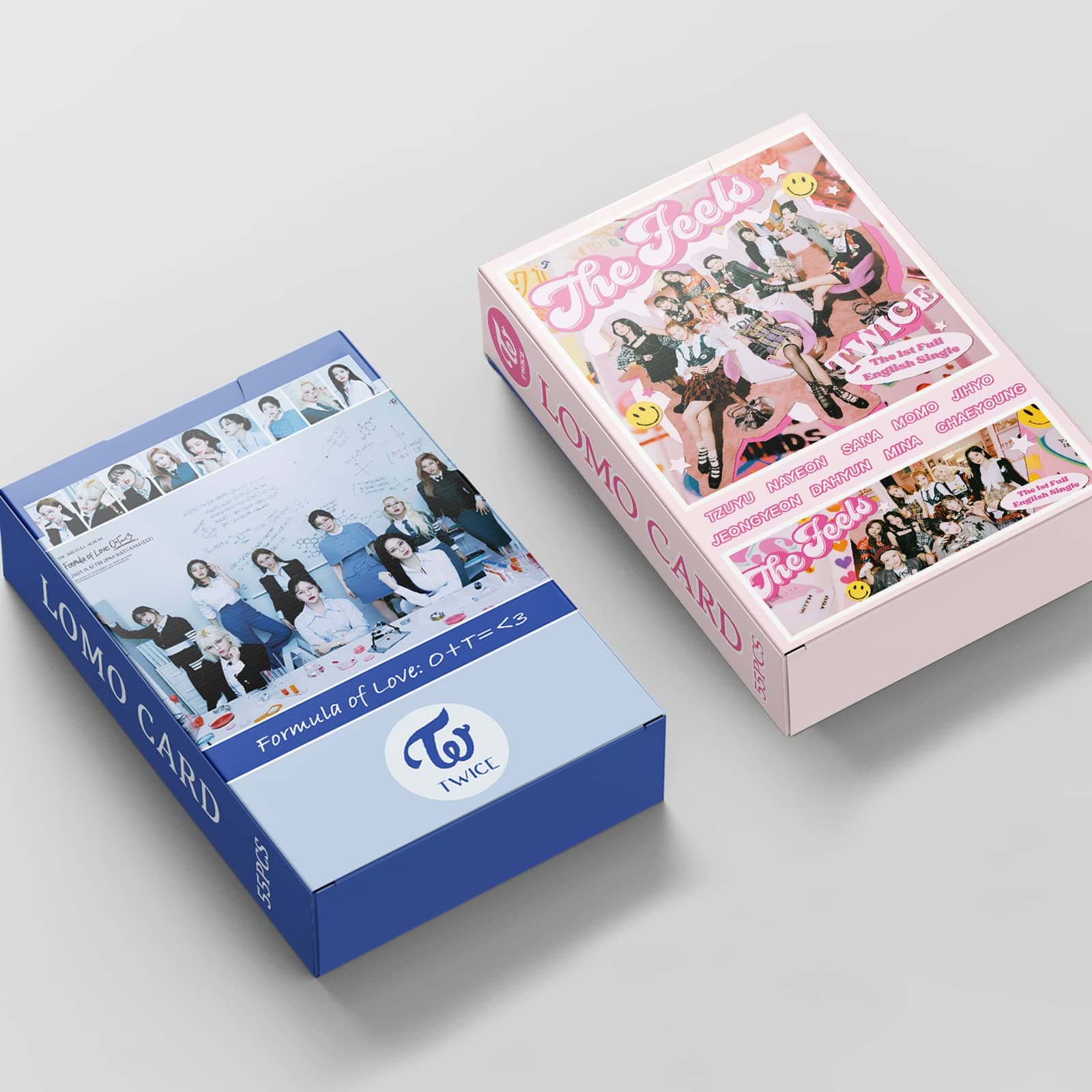 2Pack/110Pcs TWICE Photo Cards Set Formula of love + The feels LOMO Cards TWICE New Album Photocards KPOP Photo Cards Twice Merch Gift for Fans Daughter, Pink+Blue, 2.24x3.28inches