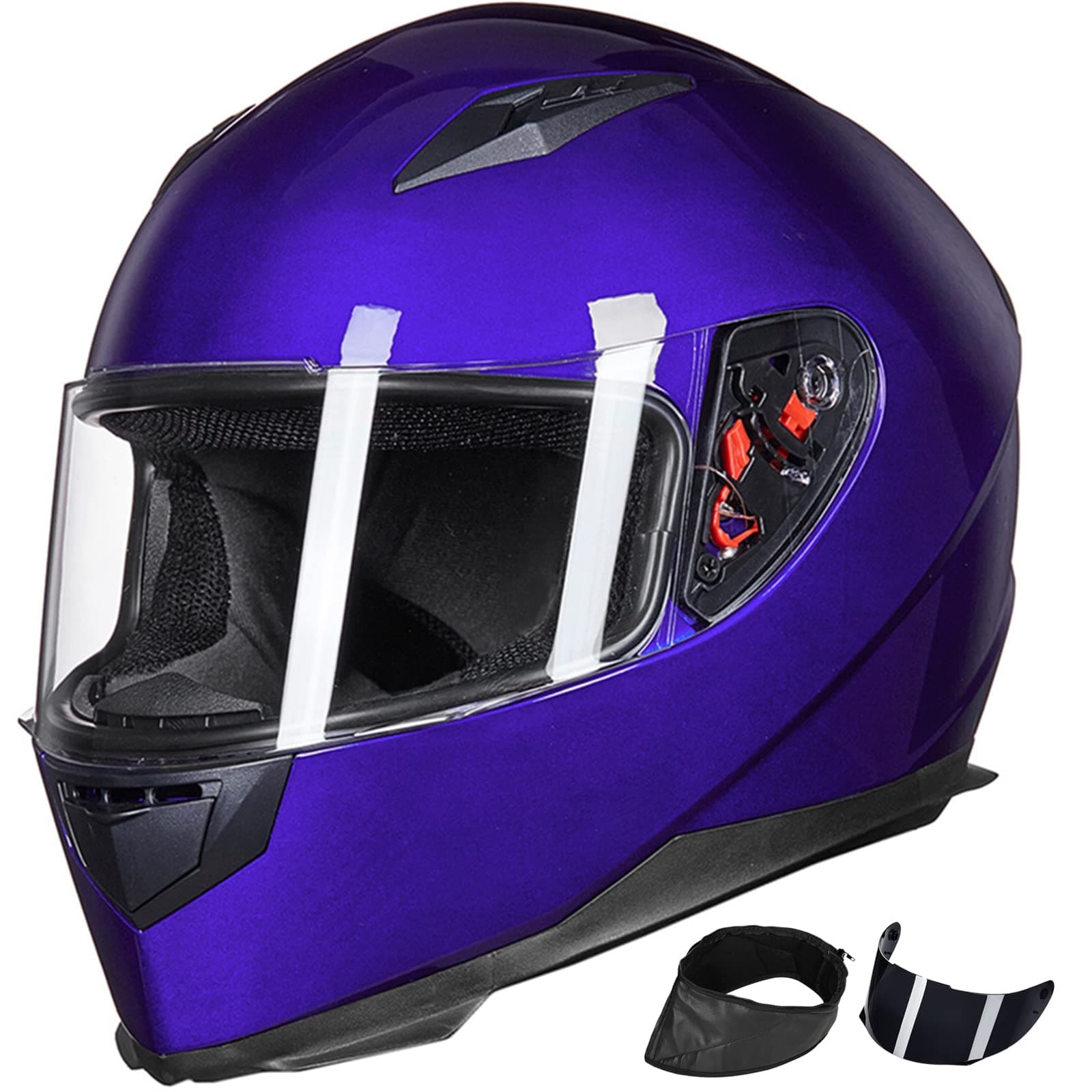 ILM Full Face Motorcycle Street Bike Helmet with Removable Winter Neck Scarf + 2 Visors DOT Model ILM-313 (M, Blue)