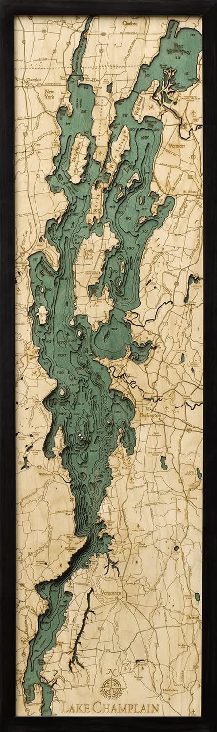 Lake Champlain 3-D Nautical Wood Chart, 13.5" x 43"