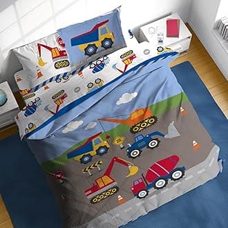 Sunny Side Up Construction Zone Full Comforter Set - 7 Piece Kids Bedding Includes Comforter, Sheets & Pillow Cover - Super Soft Vehicles Microfiber Bed Set