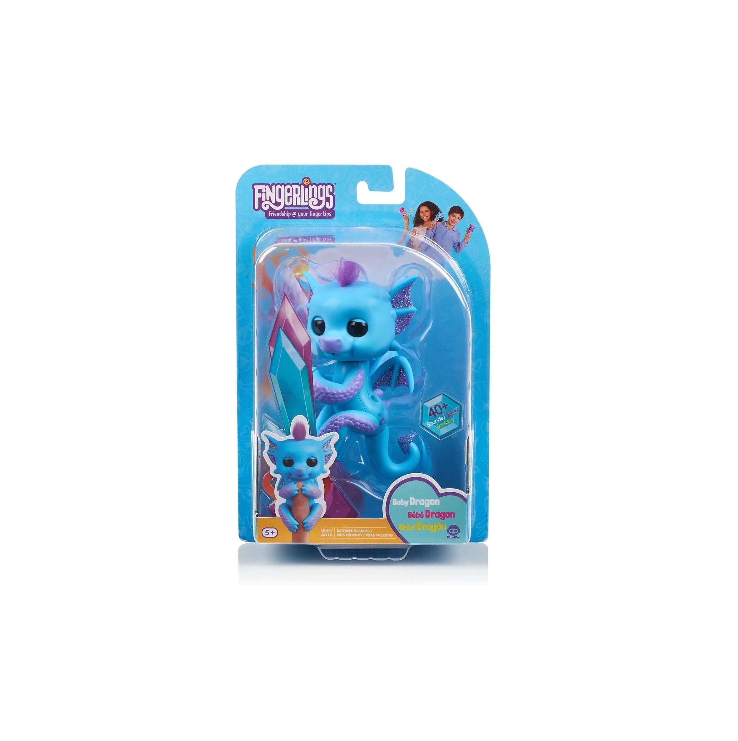 WowWee Fingerlings - Glitter Dragon - Tara (Blue with Purple) - Interactive Baby Collectible Pet - by, Null