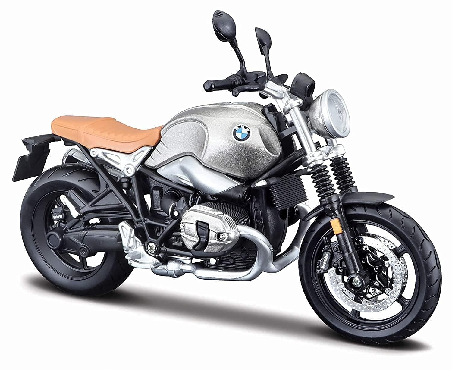 BMW R Nine T Scramble Motorbike- 1:12 Scale - Incredibly Detailed Die-Cast Replica Collectible Motorcycle Model, Silver