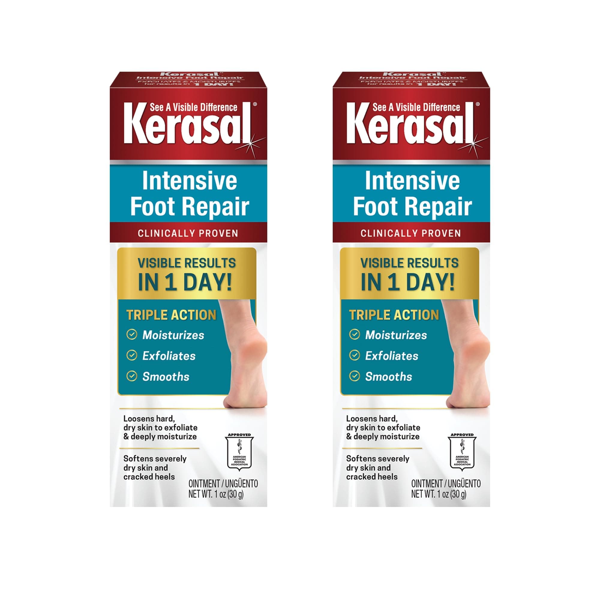 Kerasal Intensive Foot Repair Skin Healing Ointment for Cracked Heels and Dry Feet 1 oz, 2 Count, (Pack of 2)