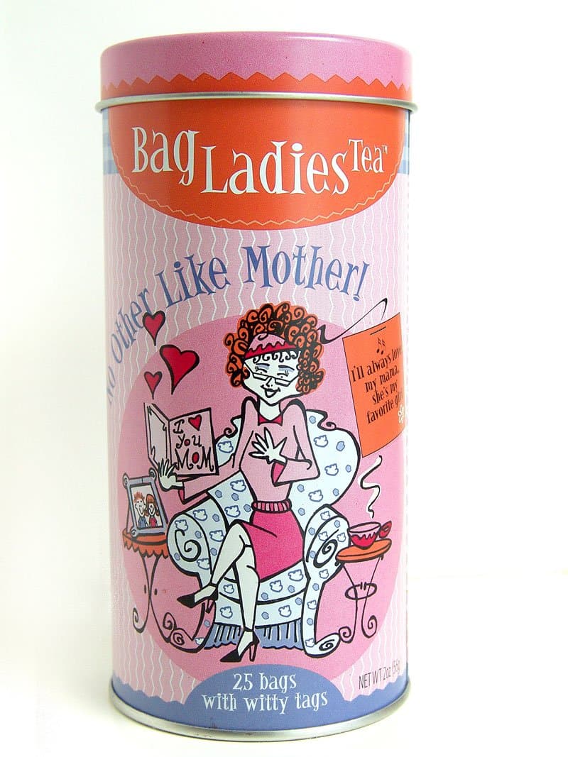 Bag Ladies Tea No Other Like Mother Tea Tin, contains 25 Teabags individually tagged with thoughtful and amusing quotes