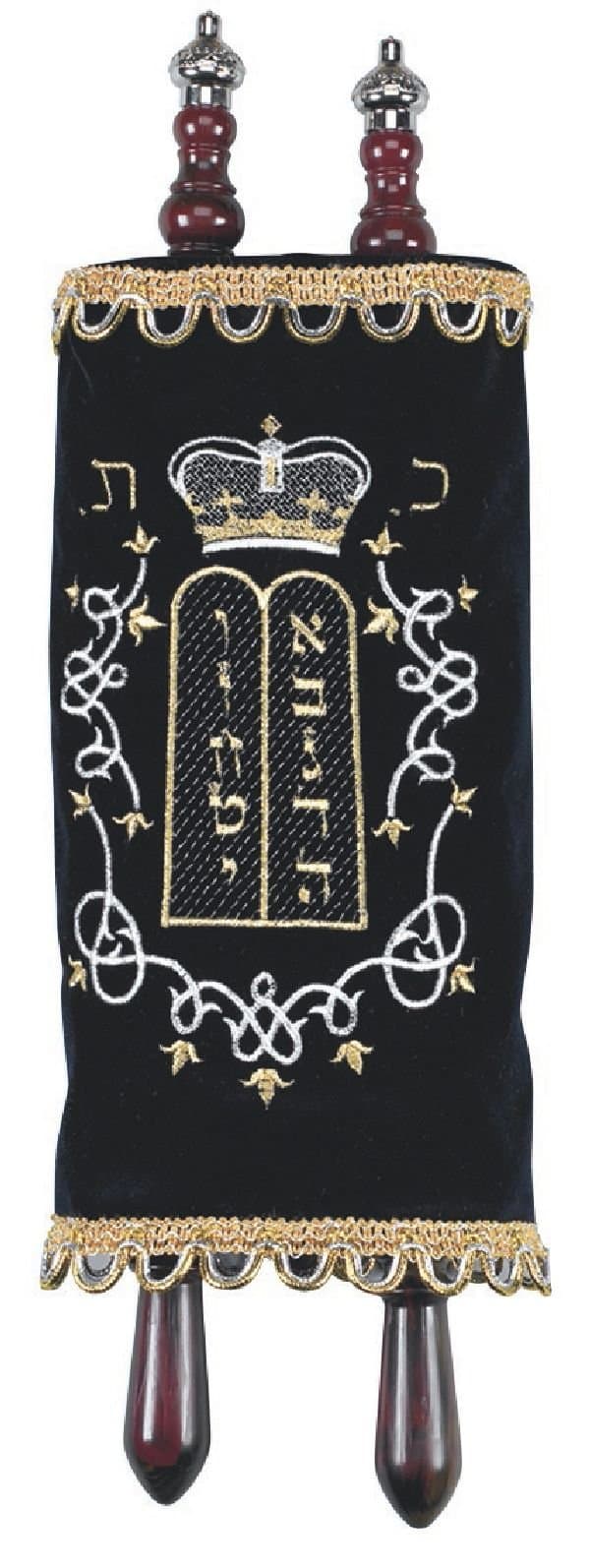 Children's Large Sefer Torah Navy Velvet with Torah Pointer Yad and Silver Crowns