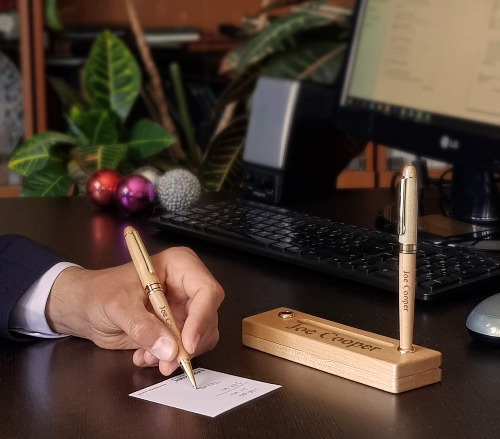 Lazertek Personalised Engraved Wooden Pen Set-Customised Etched Roller Pens-Bespoke Ballpoint Pens-Roller Ball Pens-Wooden Pens-Christmas Gifts