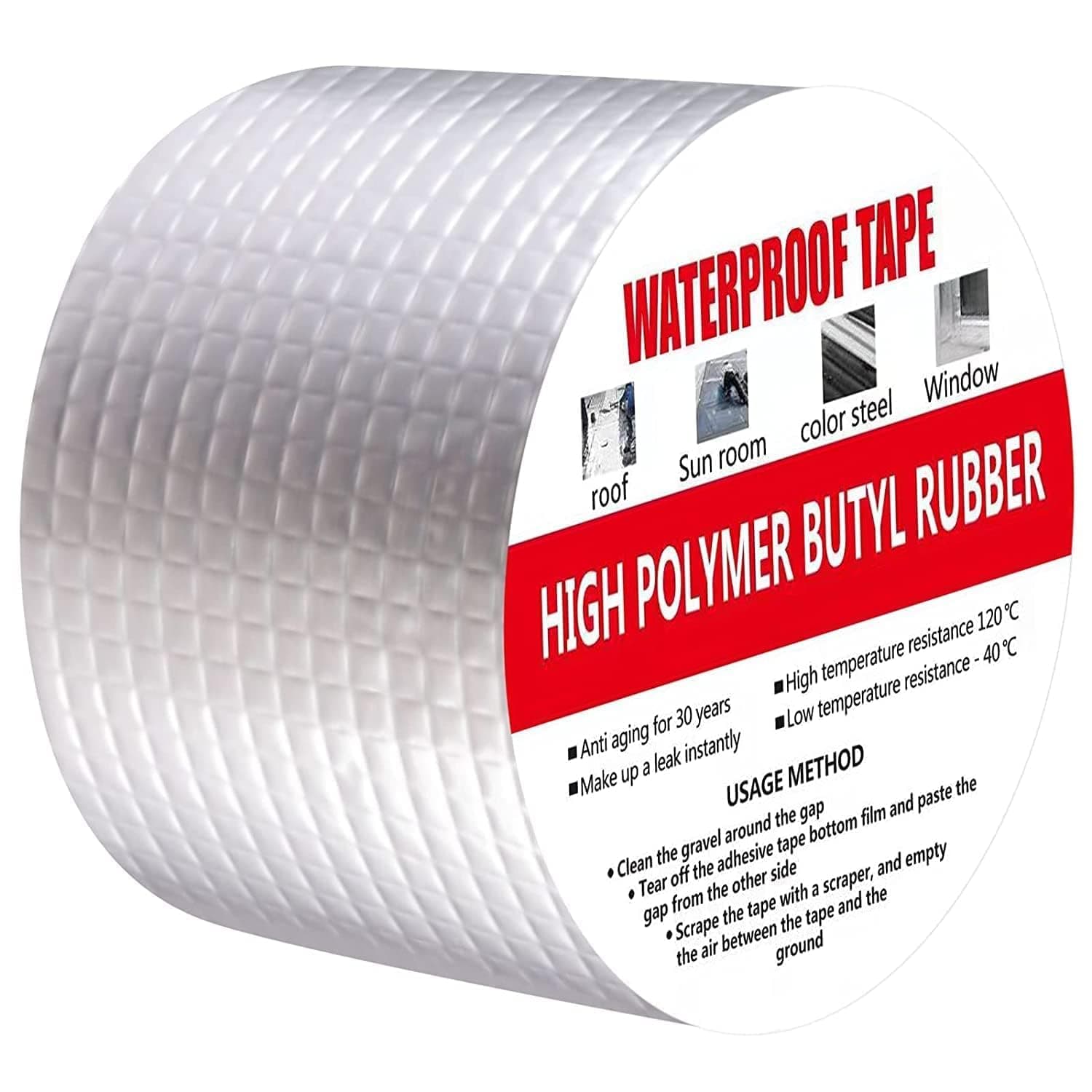 Super Strong Adhesive Waterproof Permanent Repair Aluminum Butyl Tape Rubber Foil Suitable for Roof Leak, surface Crack, Window Sill Gap, Boat Sealing, Home Renovation,Universal Metal (5CM, 5MT)