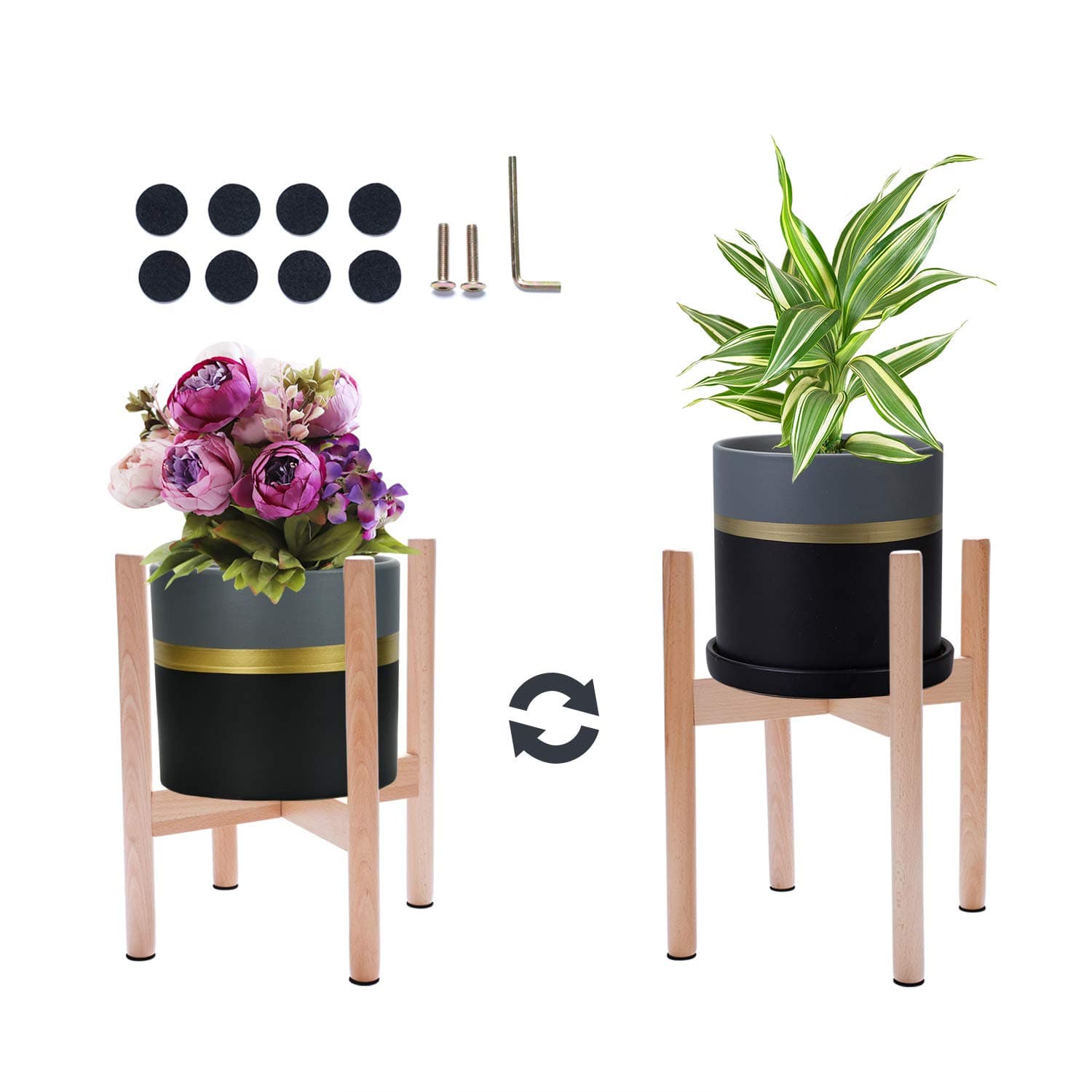 STLOVe Homes Garden Plant Stand, Mid Century Wood Flower Pot Holder Display Potted Plant Holder Rack Indoor & Outdoor for Home Decor (Pot & Plant Not Included) (wood color)