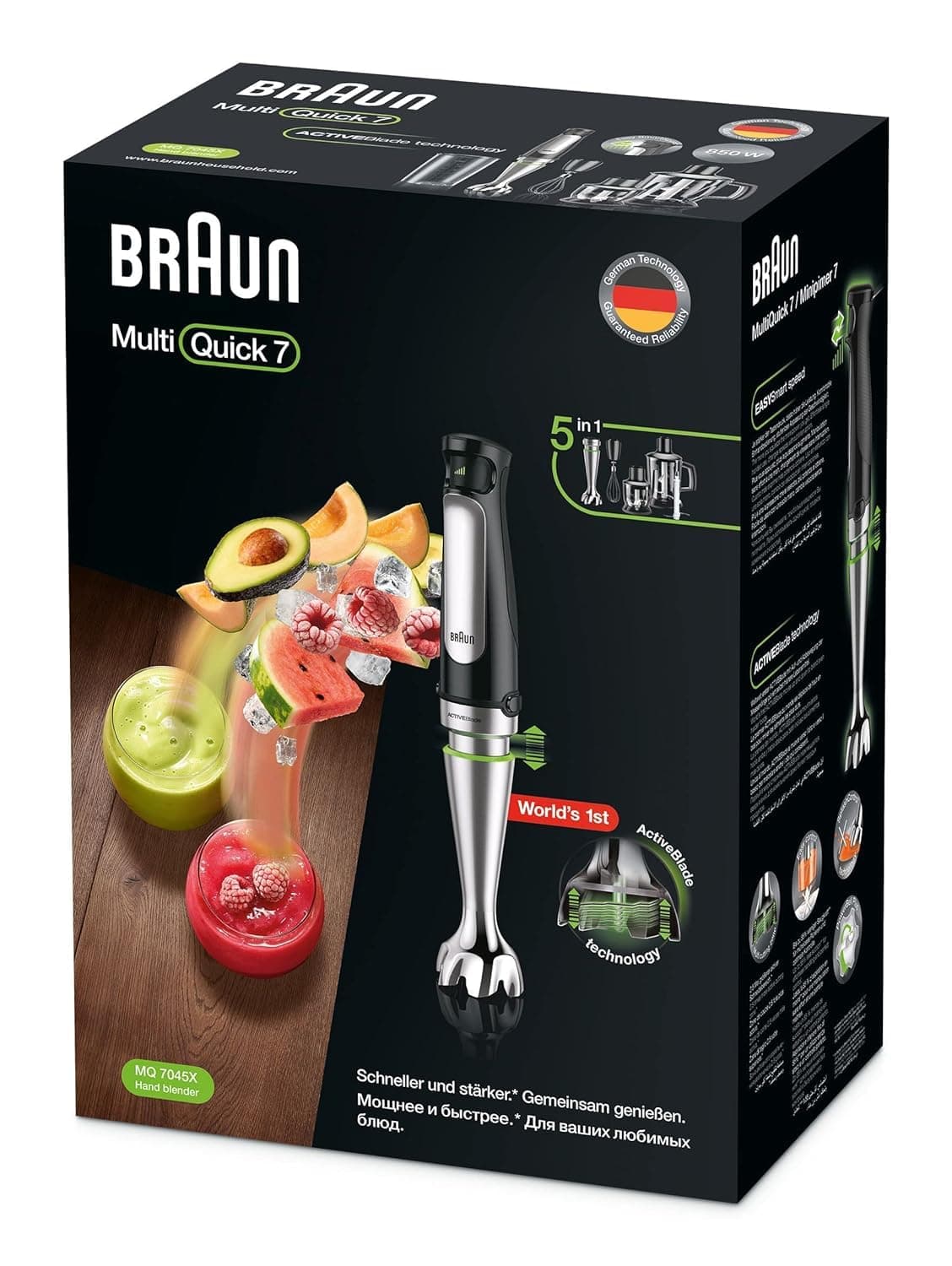 Braun MultiQuick 7 Hand blender MQ7045X, Black, 1000W, Mixer, ActiveBlade System, EasyClick Plus System, Splash Control, International Warranty