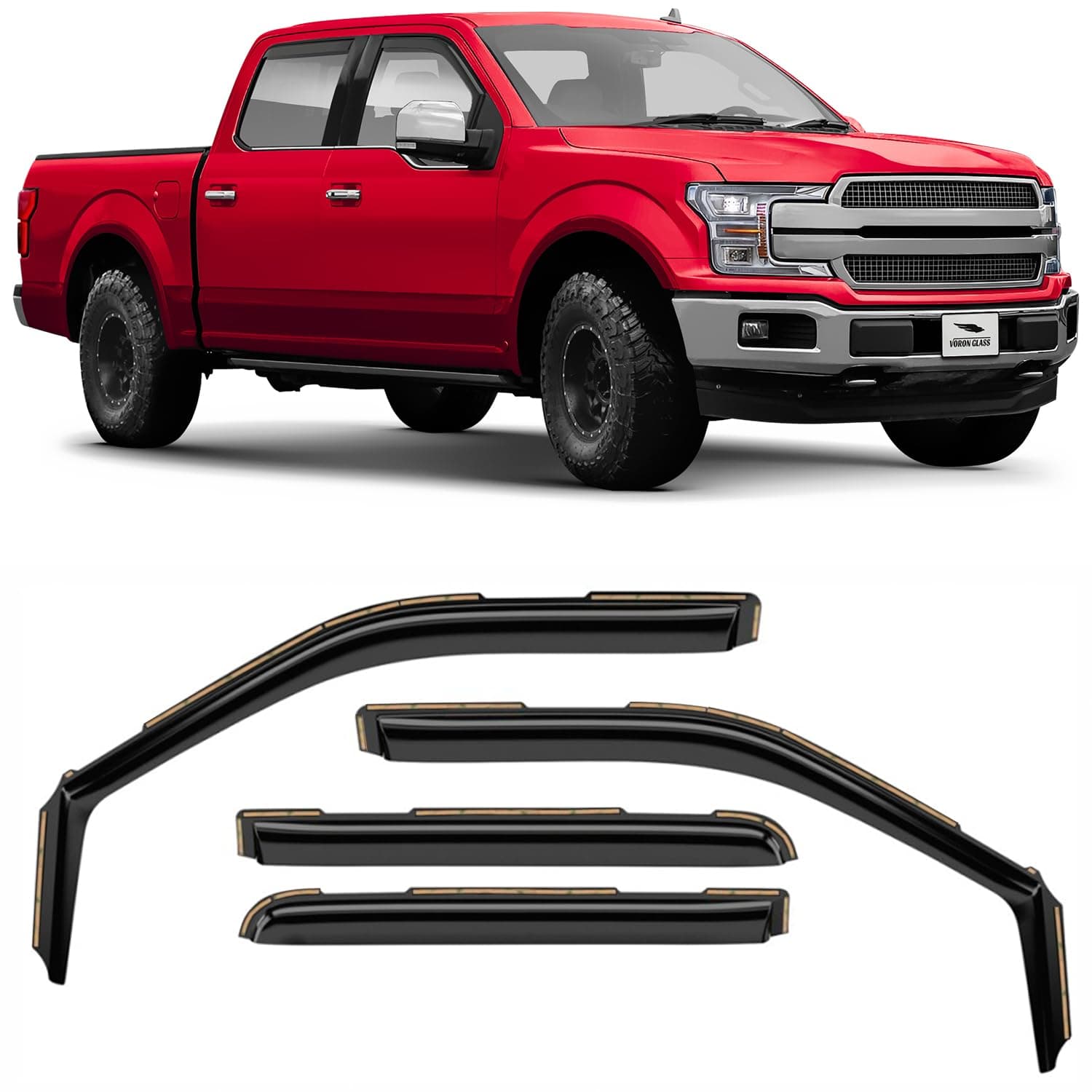 Voron Glass in-Channel Extra Durable Rain Guards for Trucks Ford F150 2015-2020 SuperCrew (fit for Ford F250-F550 17-22), Window Deflectors, Vent Window Visors, 4 Pieces - 220018