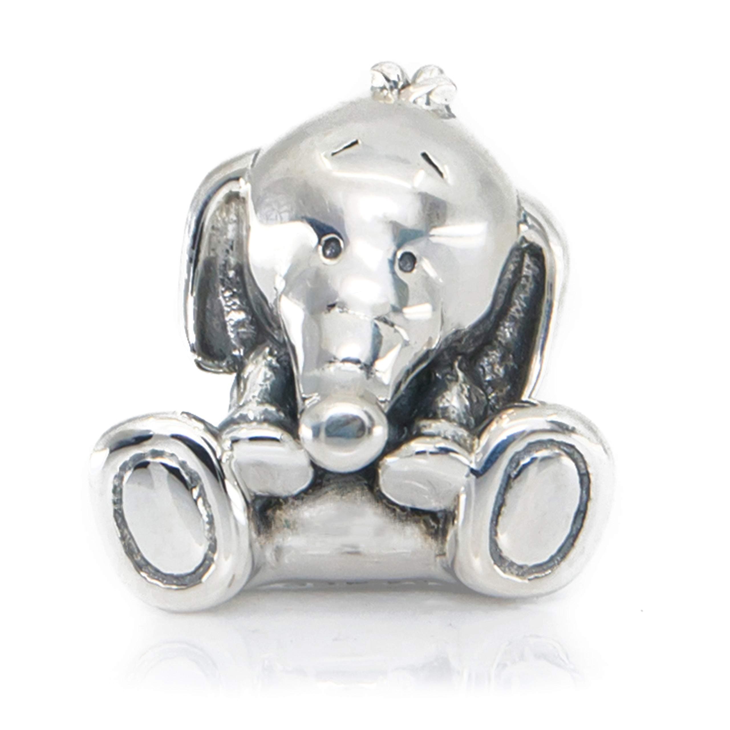 Cute Baby Elephant Sterling Silver Charm Bead S925, Cute Little Lucky Elephant Charm Bead Pendant, Silver Lucky Elephant Bamboo bead, Pandora compatible