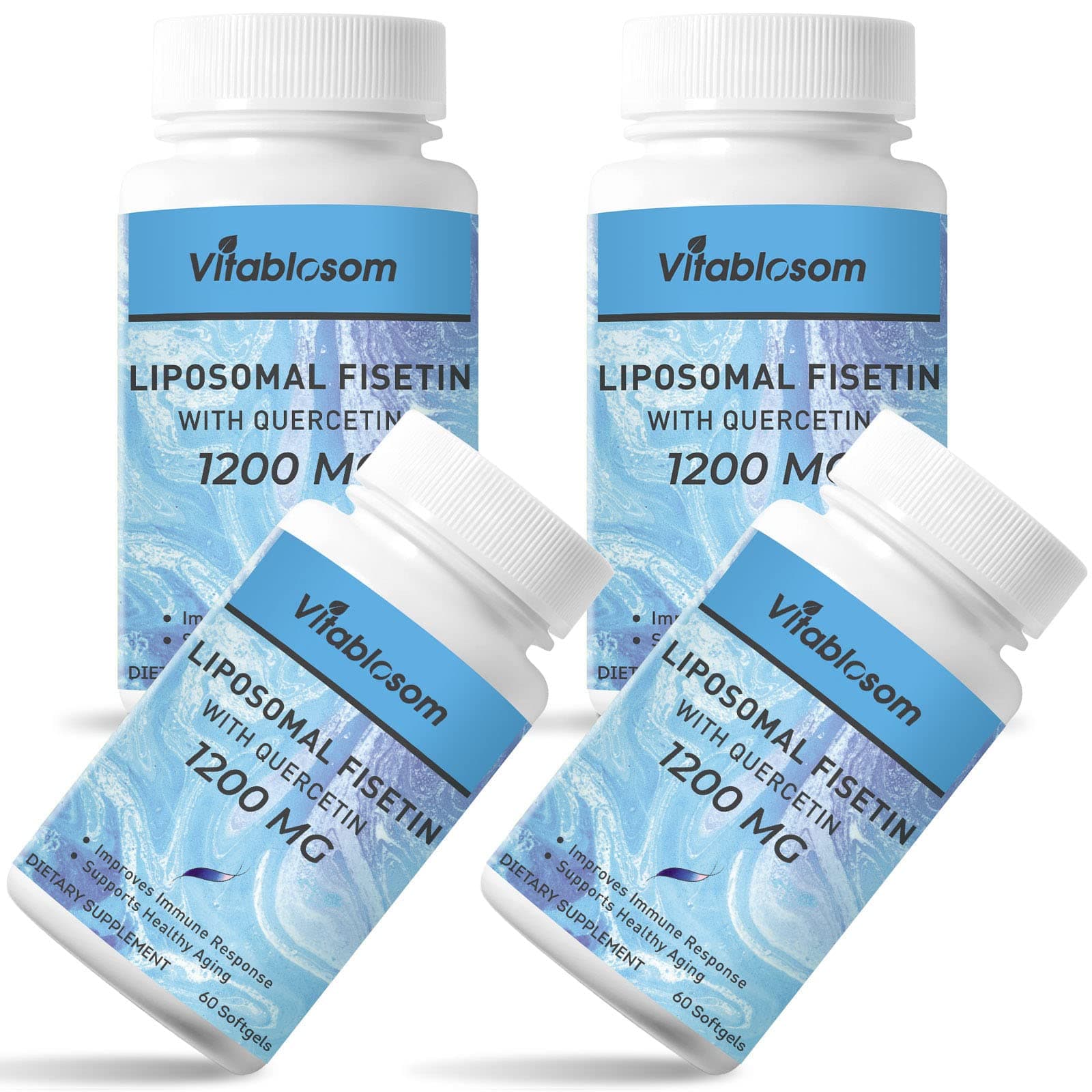 Liposomal Fisetin 1000mg with Quercetin 200mg Supplement per Serving-Antioxidants for Women,Men,Bioavailable Polyphenols Supplements Non-GMO,Non-Gluten Pack of 4