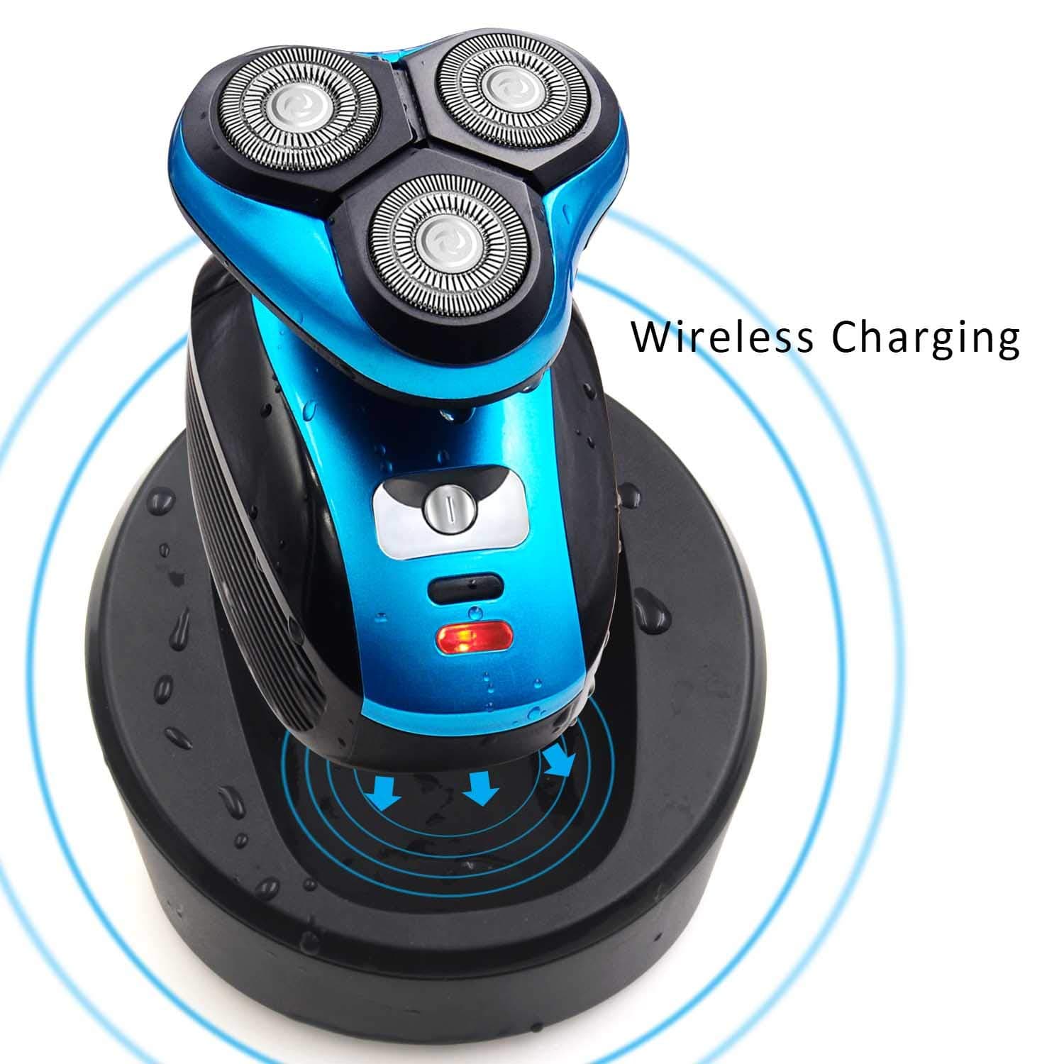 Perzcare PZ501 Electric Shavers Men, IPX7 Waterproof Wet & Dry Razor Men's Rotary Shavers with Charging Stand, Cleansing Brush/Beard/Nose Trimmer USB 3D Wireless Rechargeable