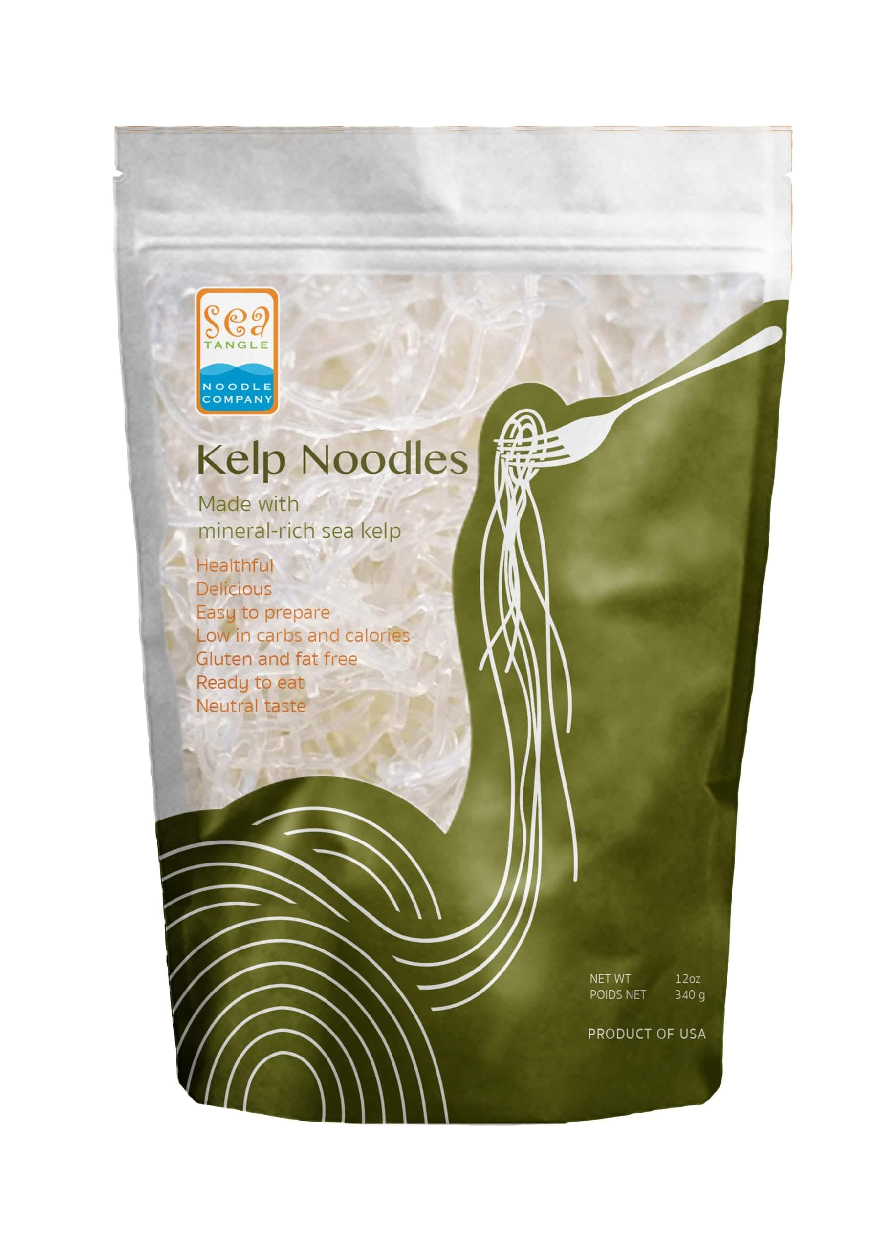 Sea Tangle Kelp Noodles (12oz) - Pack of 4 - Low Calorie Asian Noodles for Healthy Noodle Dishes - Gluten Free, Keto Noodle Sub for Rice Noodles, Glass Noodles, Pad Thai Noodles, Vermicelli