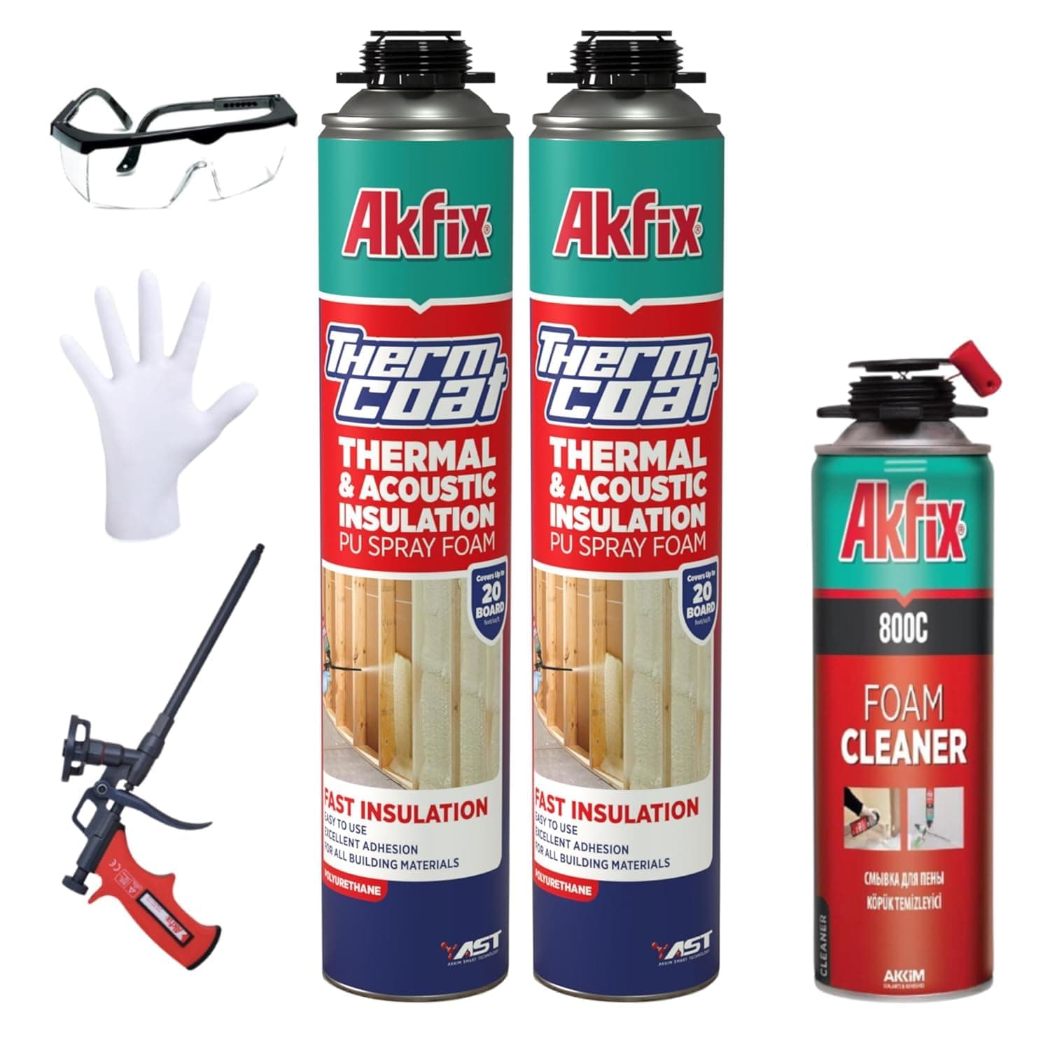 kfix Thermcoat Spray Foam Insulation Kit (40 Board Feet) - Wall & Attic Insulation Foam Spray, Polyurethane Expanding Foam, Closed Cell Spray Foam Insulation Kit, Gun&Cleaner Included | 2 Pack Set