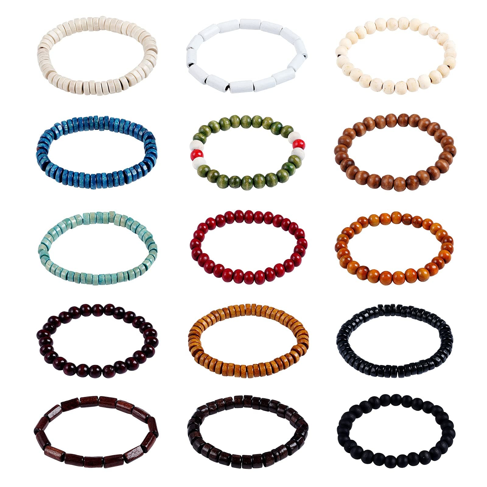 Lystaii 15pcs Wooden Beaded Bracelet Bangle Elastic Stretch Bracelet Set for Men and Women Elastic Prayer Beads for Meditation Buddha Tibetan Bracelet 8mm Beaded Bracelet Buddha Bracelet