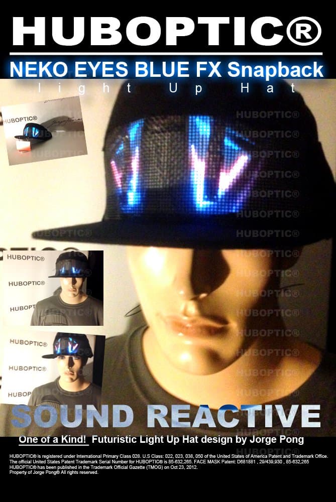 Neko Eyes Blue FX Light Up Hat LED Snapback - DJ Cap Cat Eyes Rave Hat Blue Shadow Eyes Sound Reactive Hat Dancer Caps Party Hat