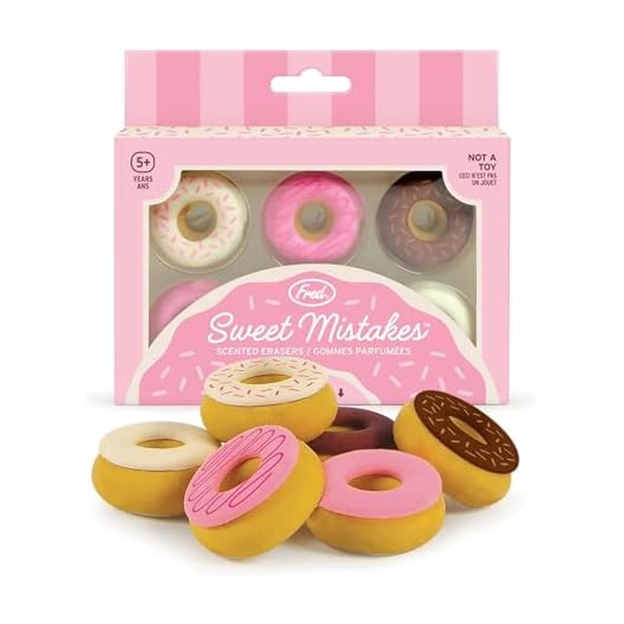 Genuine Fred Sweet Mistakes Donut Erasers, Set of 6, Vanilla Scented, Fun for School, Home, or Office