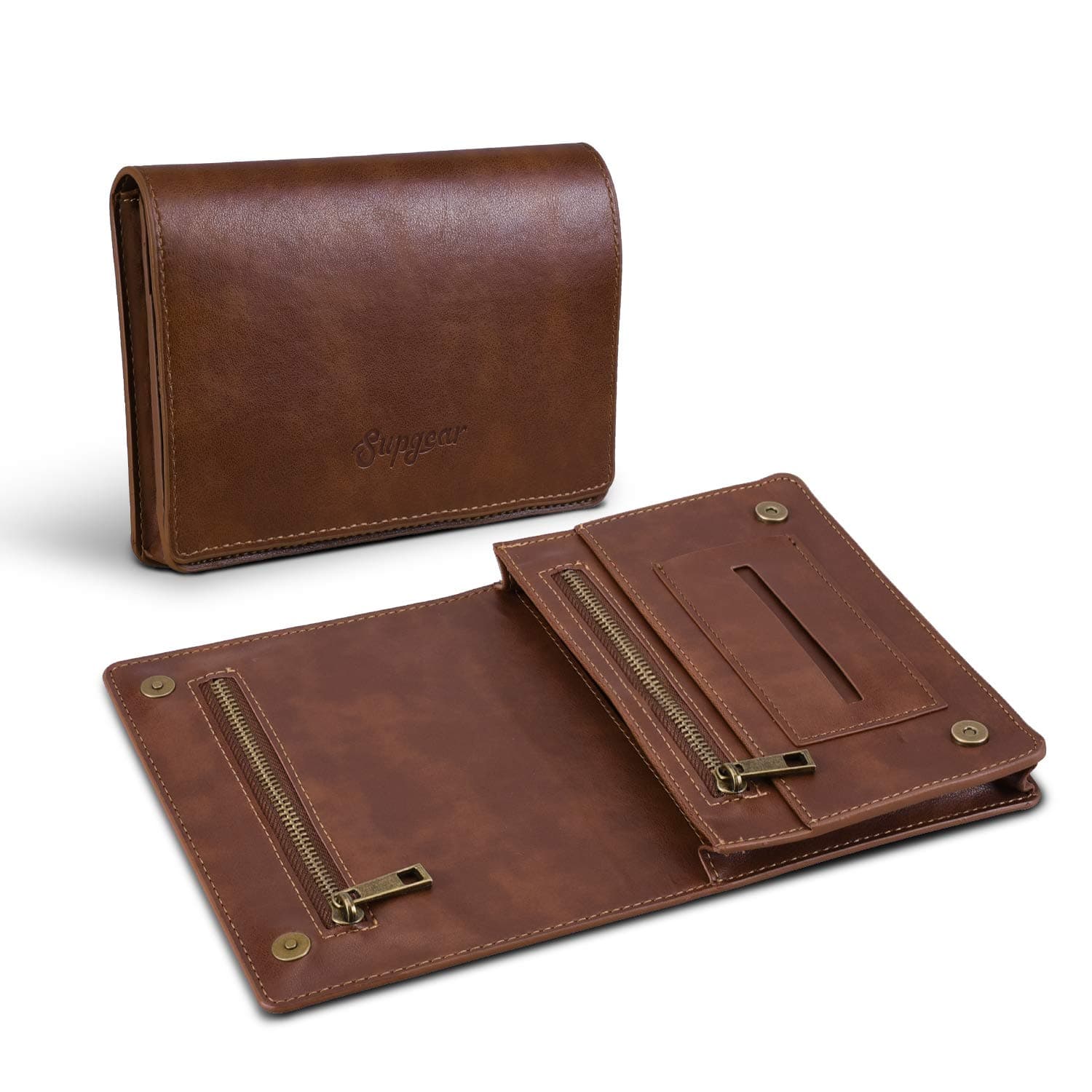 Tobacco Pouch, Leather Tobacco Bag with Magnetic Closure, Filter Pocket and Paper Holder Rolling Pocket for Rolling Tobacco, Tobacco case for Men and Women(Brown)