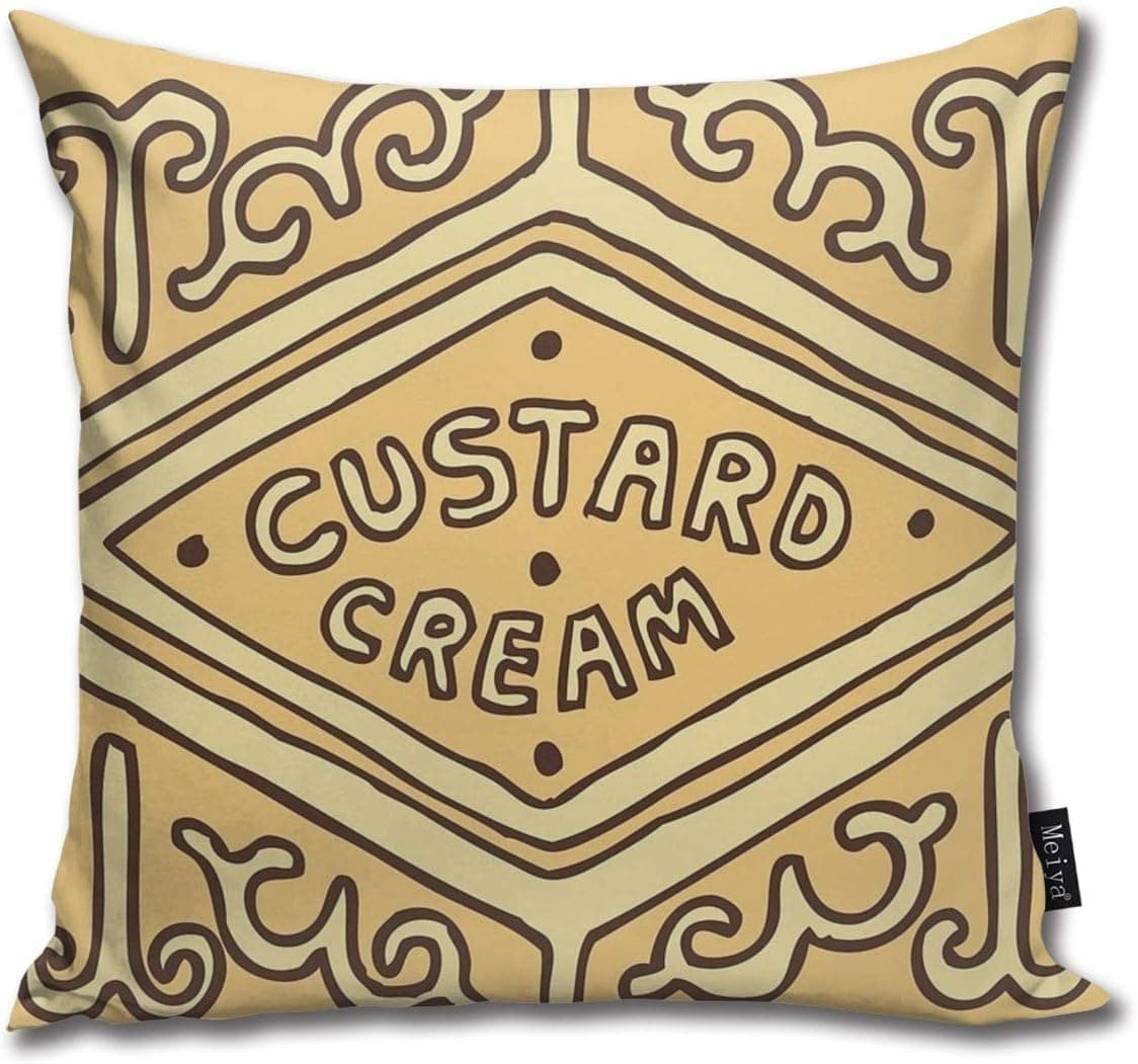 Sotyi-ltd Custard Cream British Biscuit Pillow cover Throw pillowcase Decorative Cushion Cover Gift for Birthday Wedding Couple Anniversary Graduation 18x18 inches