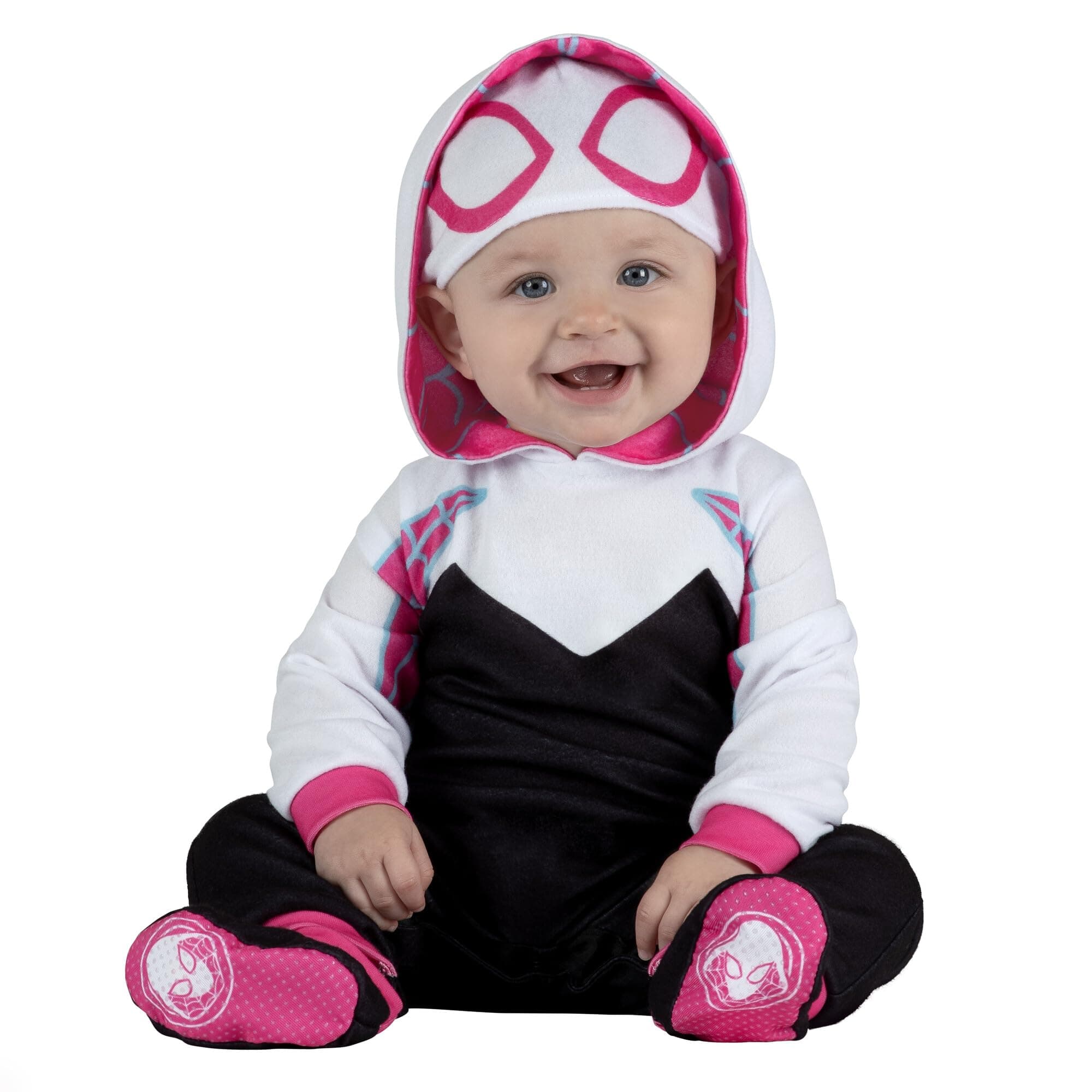 Marvel Spider-Gwen Official Infant Deluxe Halloween Costume - Premium Minky Fabric and Non-Slip Grip Booties