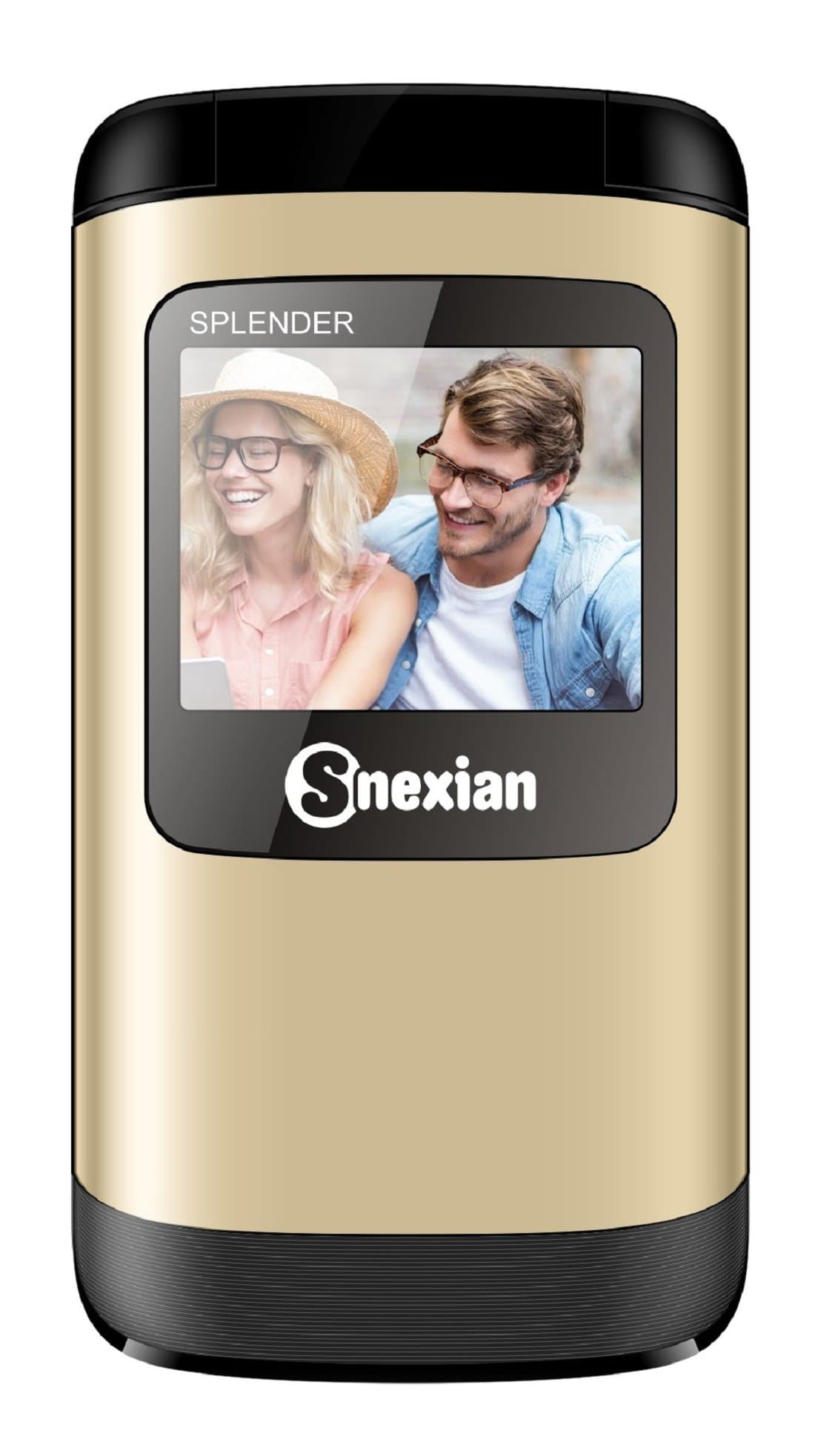 Snexian SPLENDER FLIP FLAP Feature mobile Phone With DUAL SIM, 1.8 inch, Open FM with recording ,multi languages supported , 1000 mah Battery, BLUETOOTH , VIBRATION, CAMERA,upto 32 GB Expandable memory, BIS CERTIFIED & 1 YEAR (Champagne- Black)